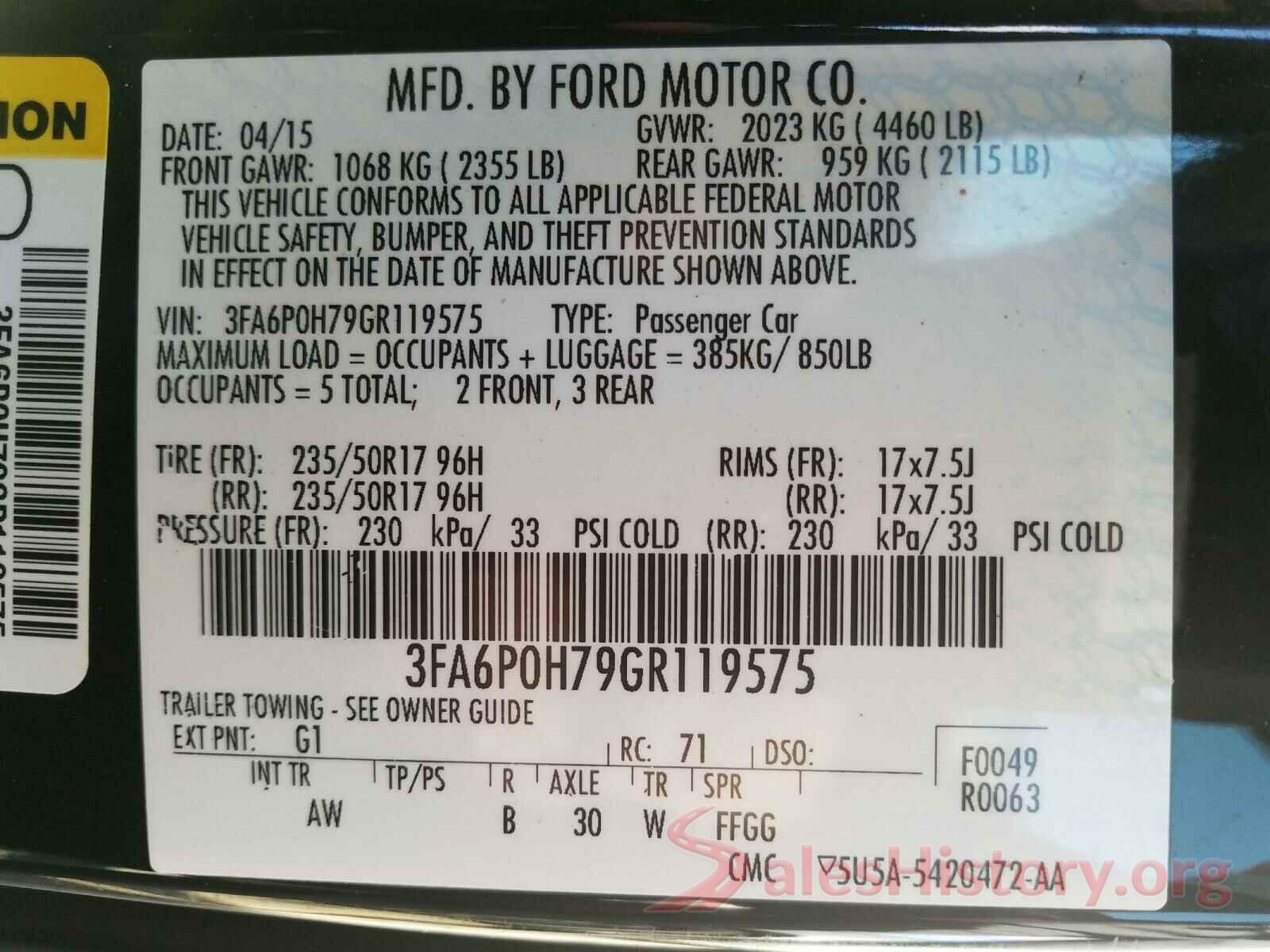 3FA6P0H79GR119575 2016 FORD FUSION