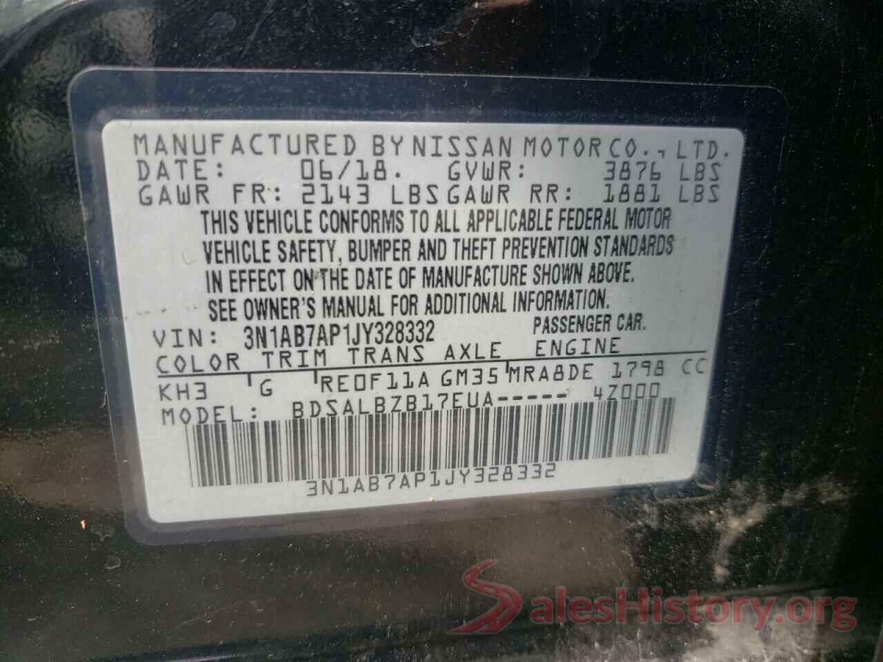 3N1AB7AP1JY328332 2018 NISSAN SENTRA