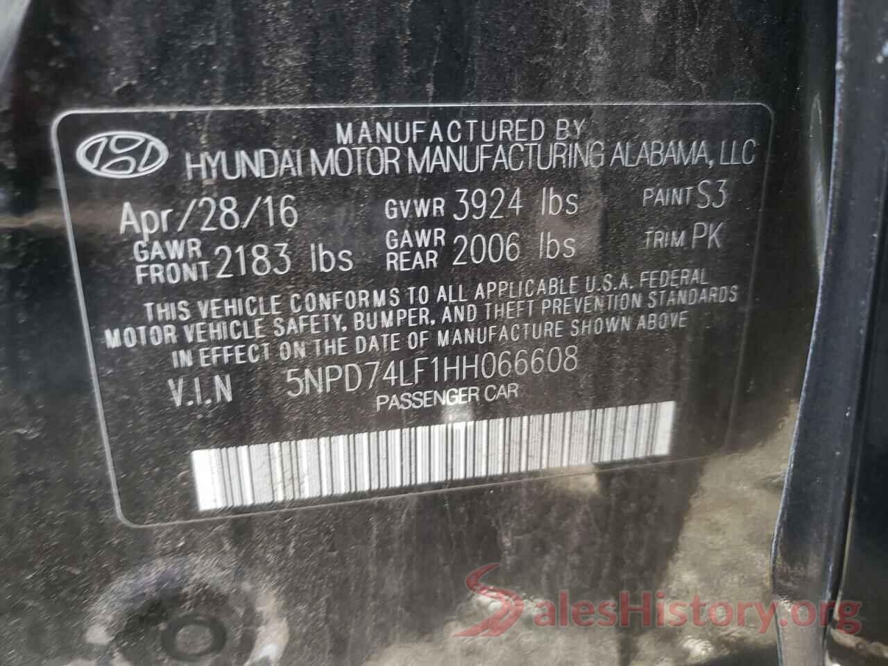 5NPD74LF1HH066608 2017 HYUNDAI ELANTRA