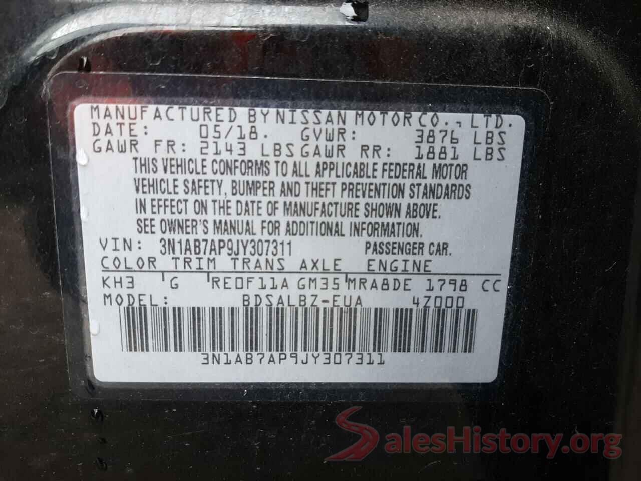 3N1AB7AP9JY307311 2018 NISSAN SENTRA