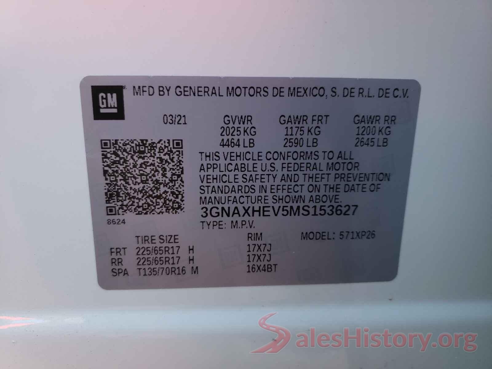 3GNAXHEV5MS153627 2021 CHEVROLET EQUINOX