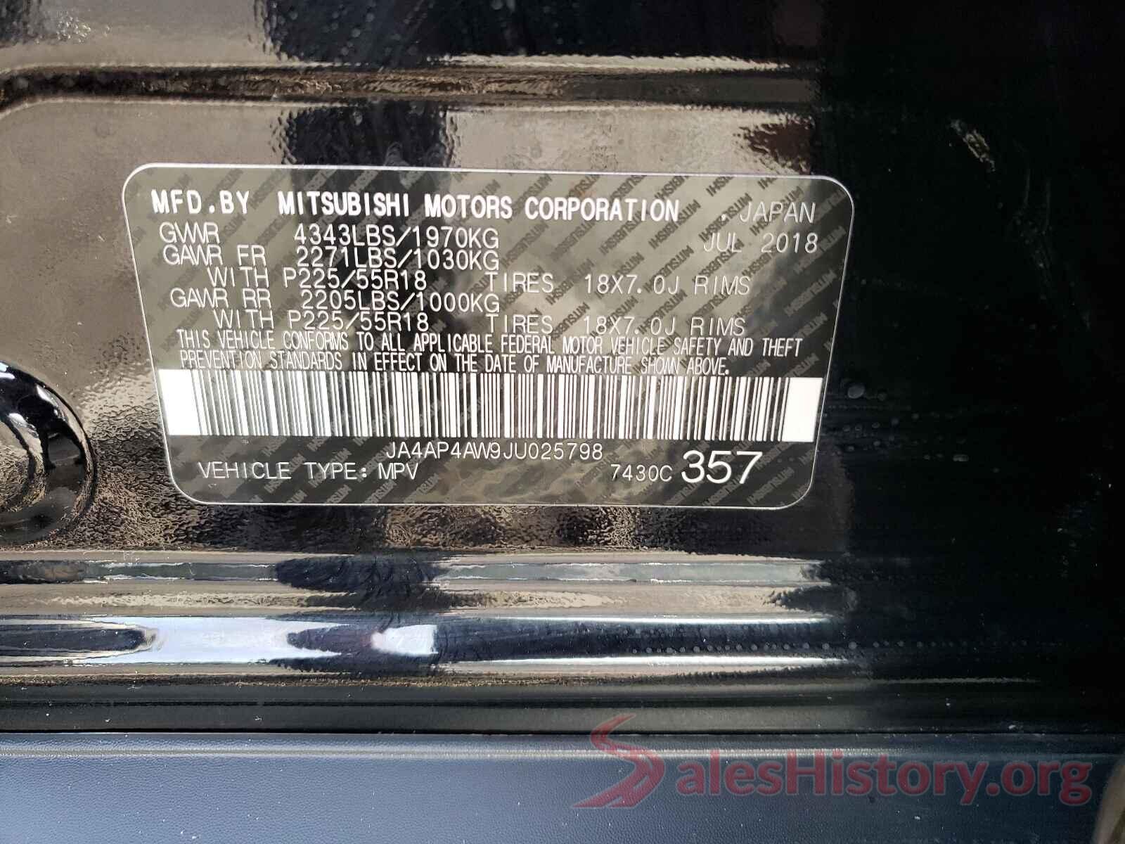 JA4AP4AW9JU025798 2018 MITSUBISHI OUTLANDER