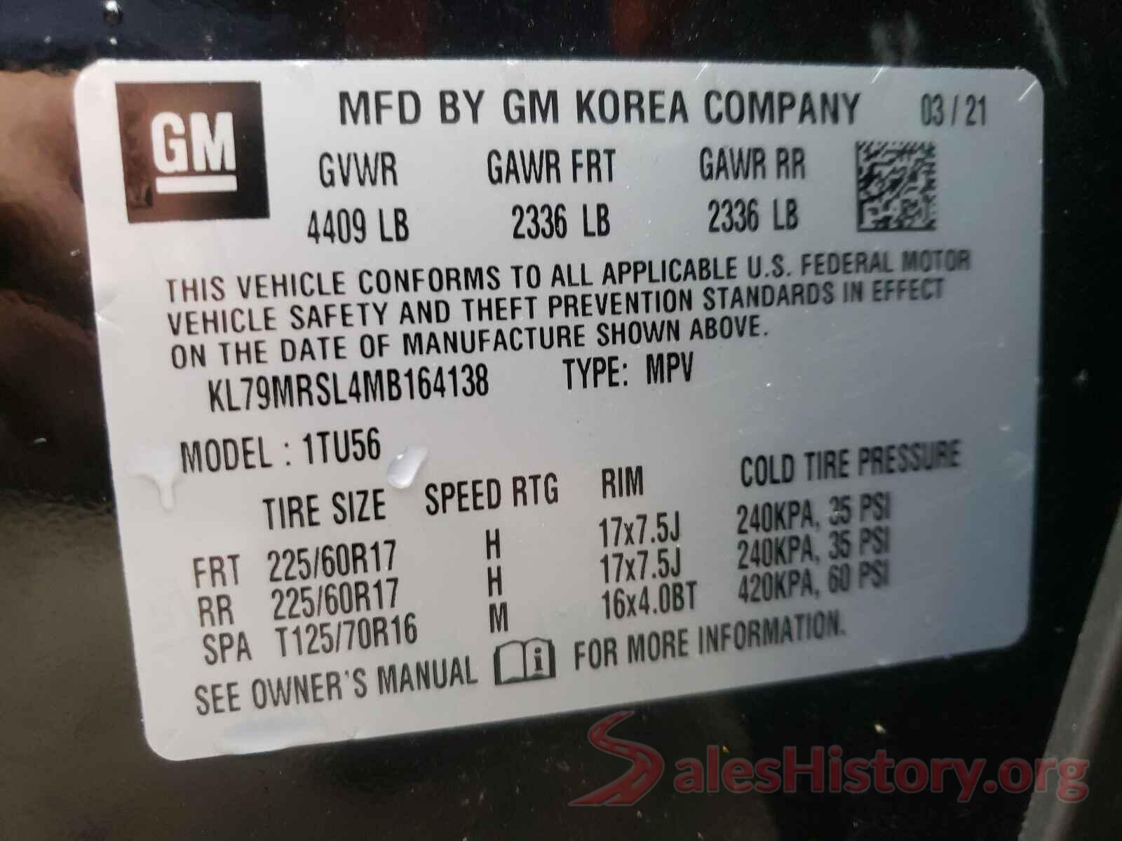 KL79MRSL4MB164138 2021 CHEVROLET TRAILBLAZE