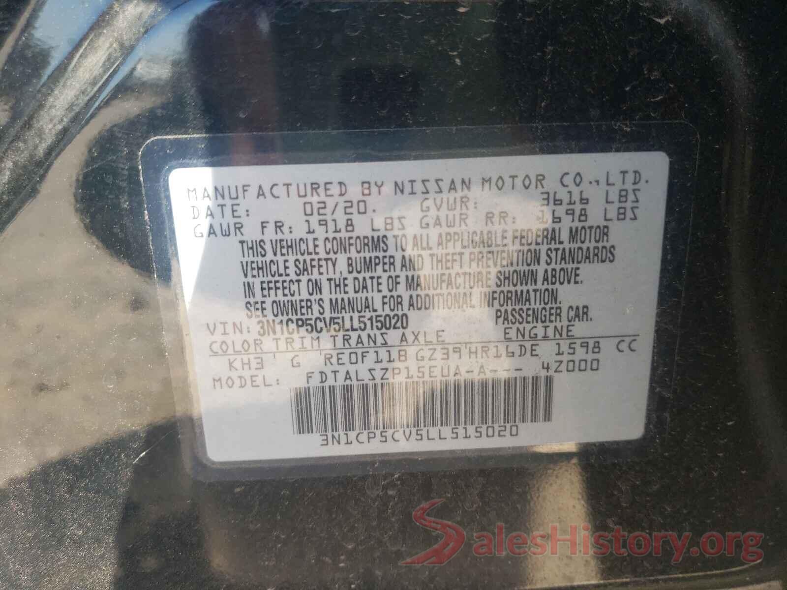 3N1CP5CV5LL515020 2020 NISSAN KICKS