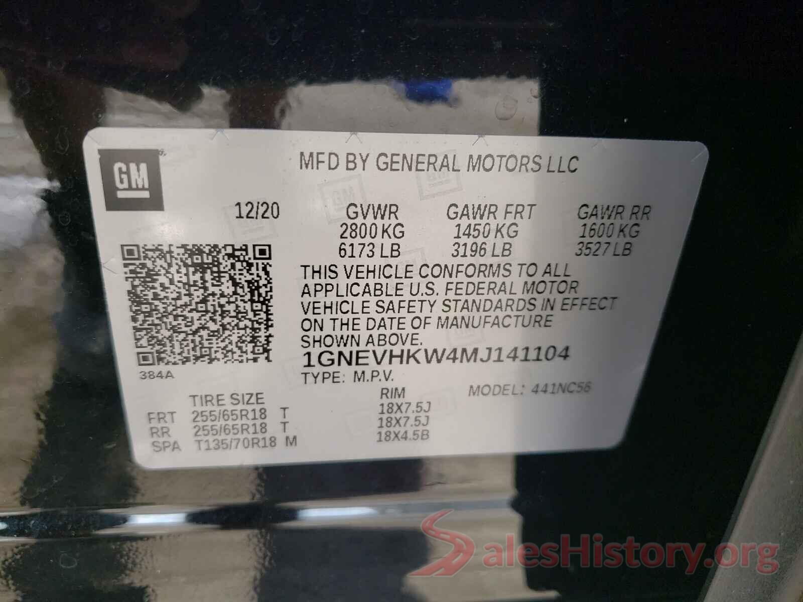 1GNEVHKW4MJ141104 2021 CHEVROLET TRAVERSE