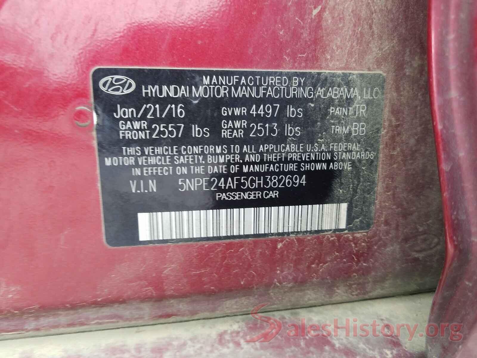 5NPE24AF5GH382694 2016 HYUNDAI SONATA