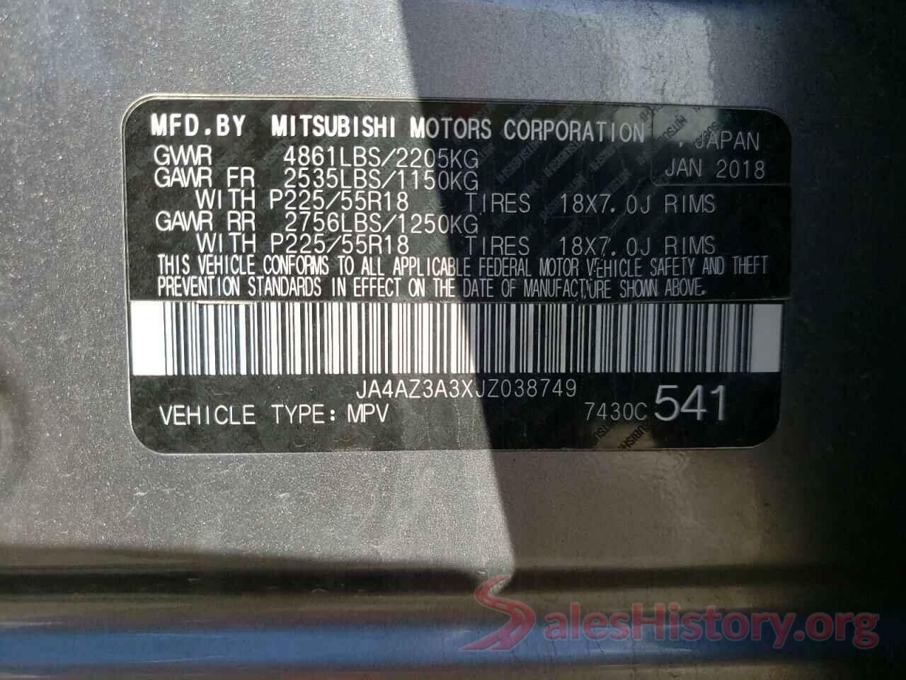 JA4AZ3A3XJZ038749 2018 MITSUBISHI OUTLANDER