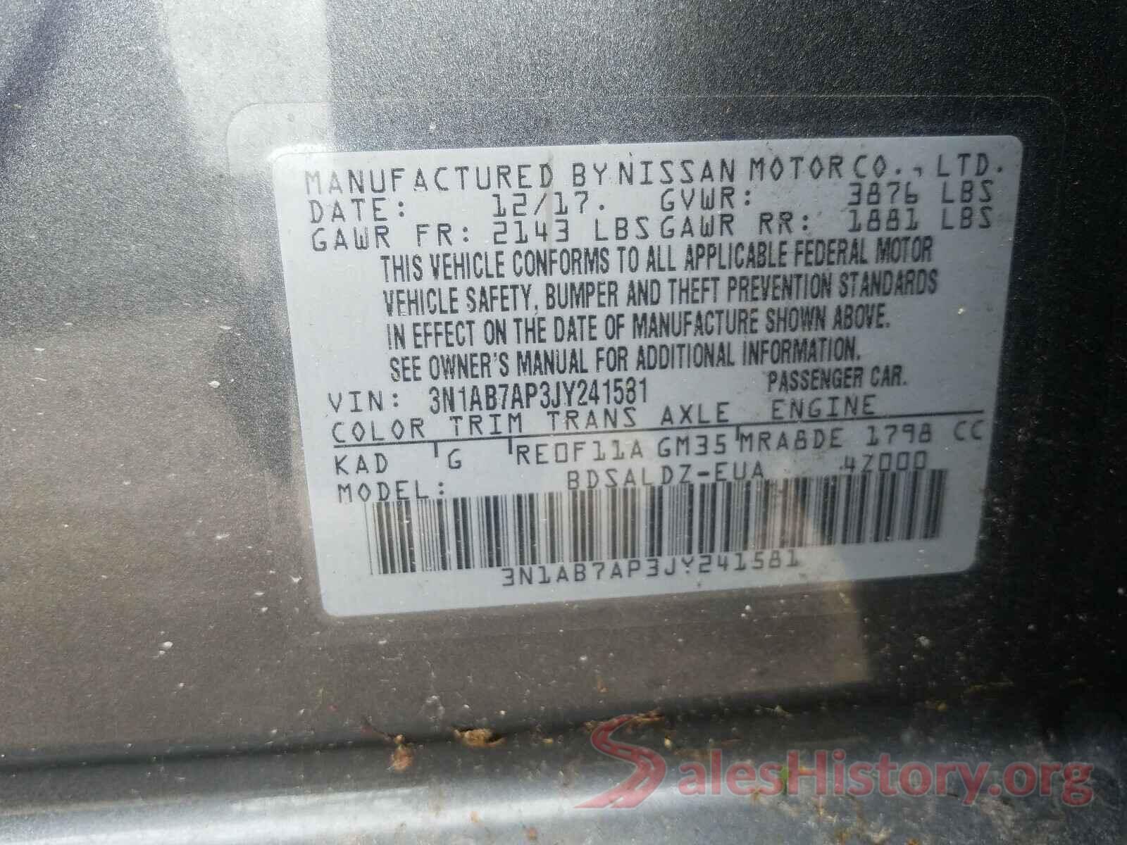 3N1AB7AP3JY241581 2018 NISSAN SENTRA