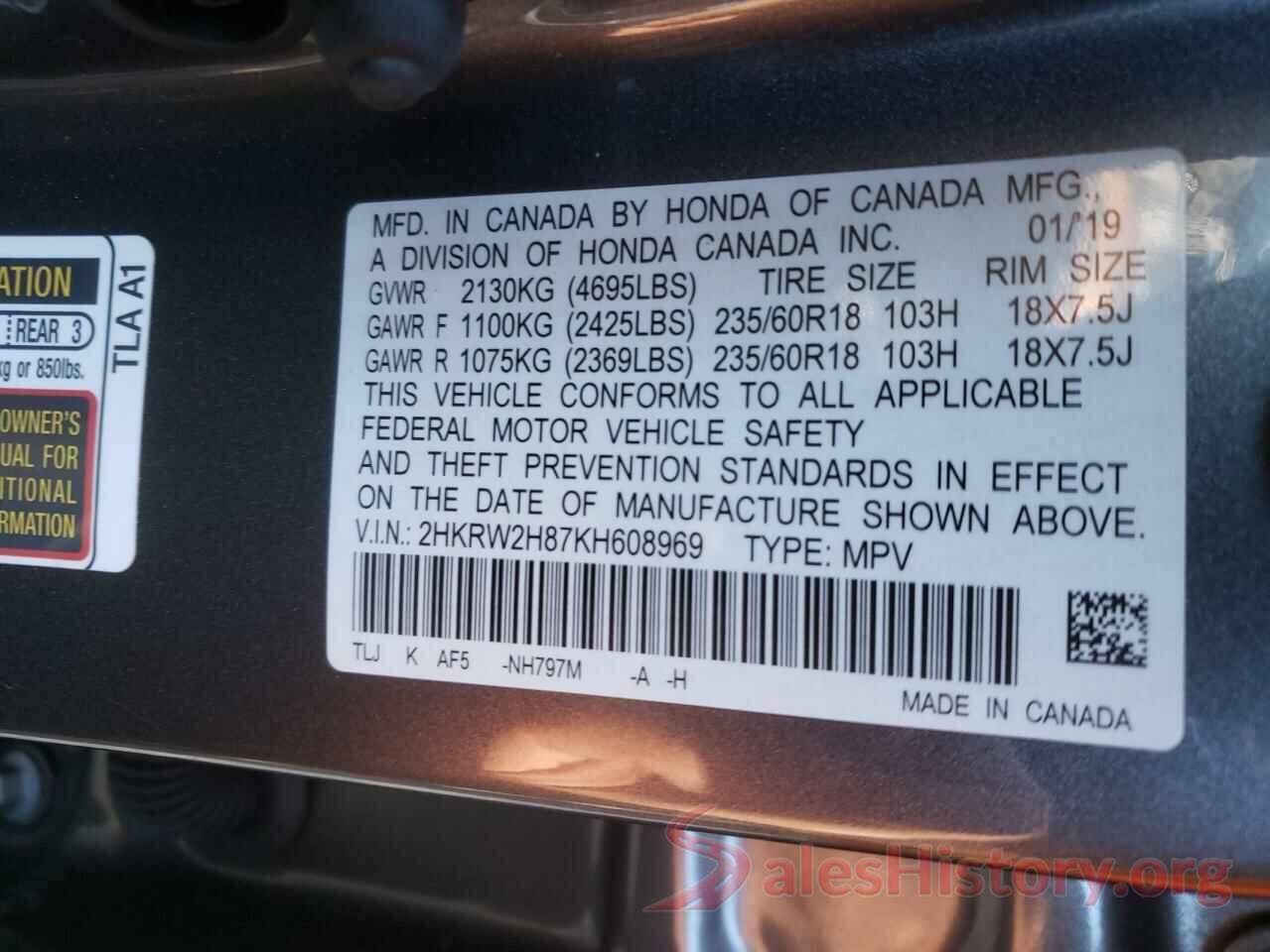 2HKRW2H87KH608969 2019 HONDA CRV