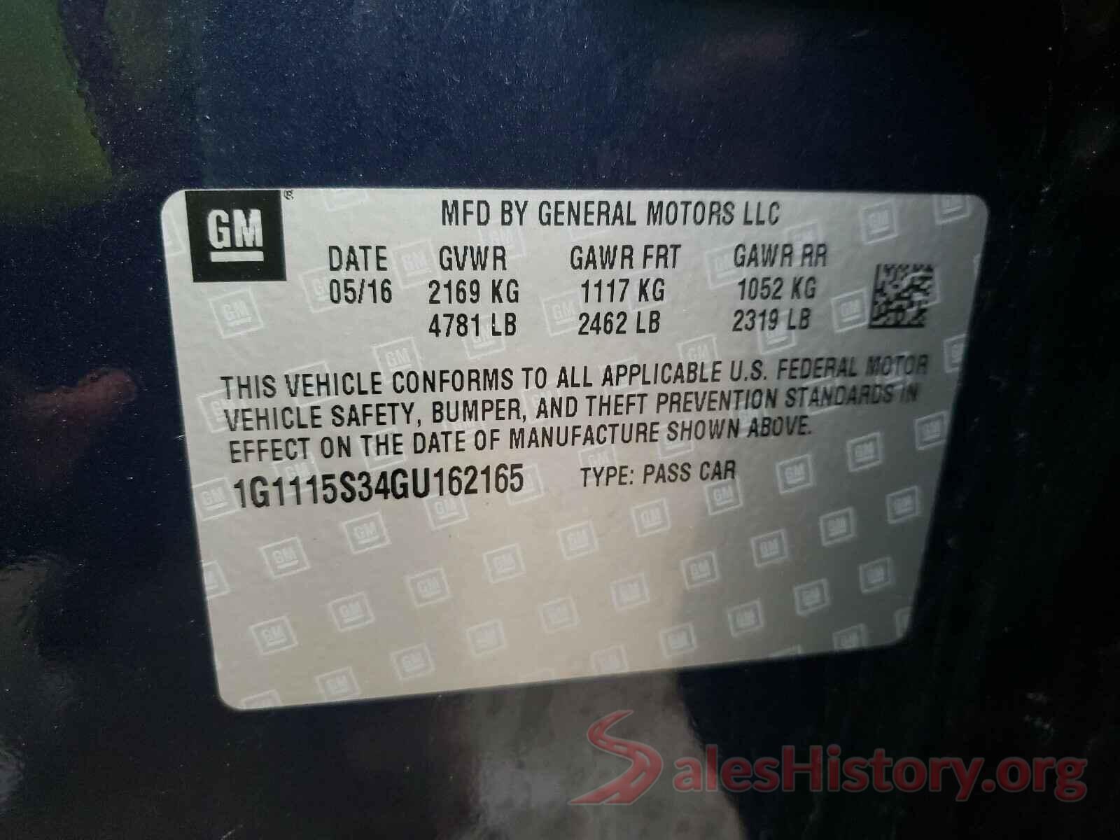 1G1115S34GU162165 2016 CHEVROLET IMPALA