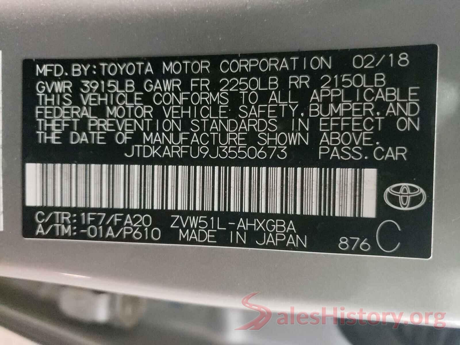 JTDKARFU9J3550673 2018 TOYOTA PRIUS