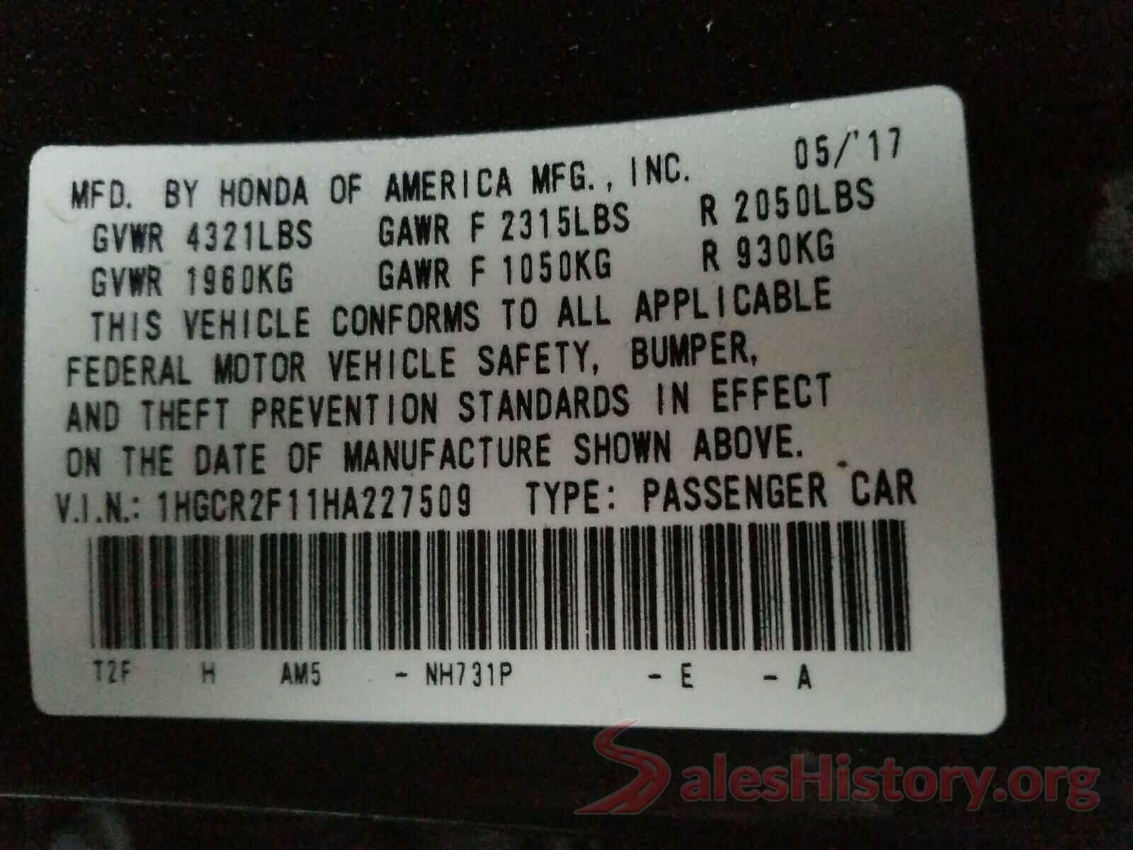 1HGCR2F11HA227509 2017 HONDA ACCORD