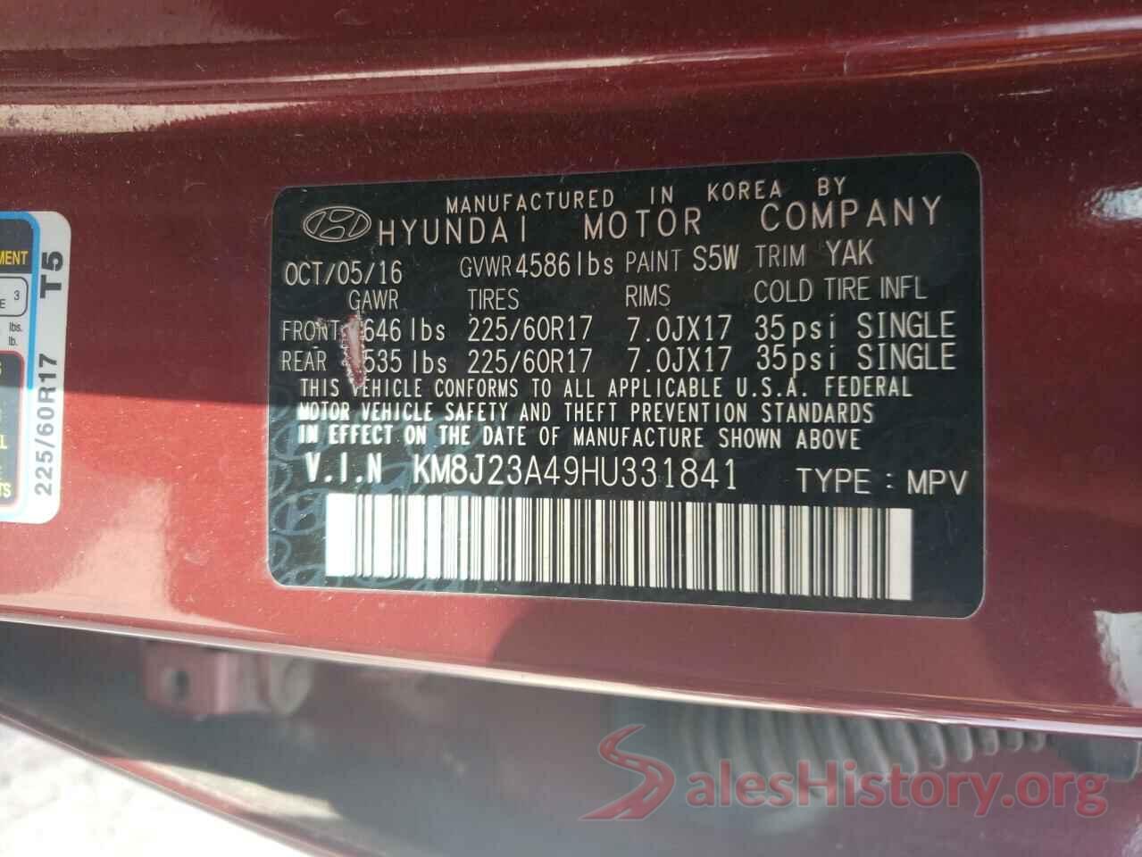 KM8J23A49HU331841 2017 HYUNDAI TUCSON