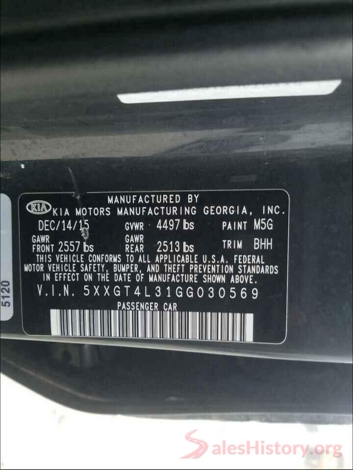 5XXGT4L31GG030569 2016 KIA OPTIMA