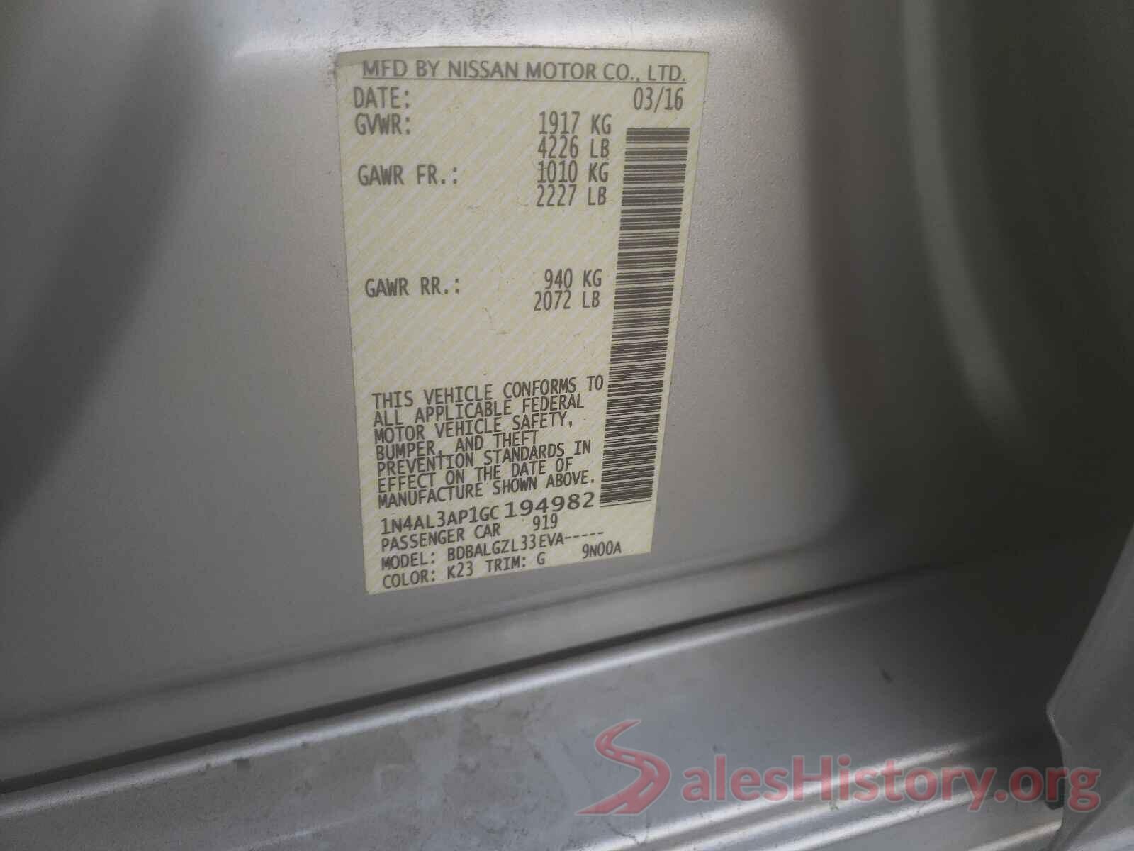 1N4AL3AP1GC194982 2016 NISSAN ALTIMA