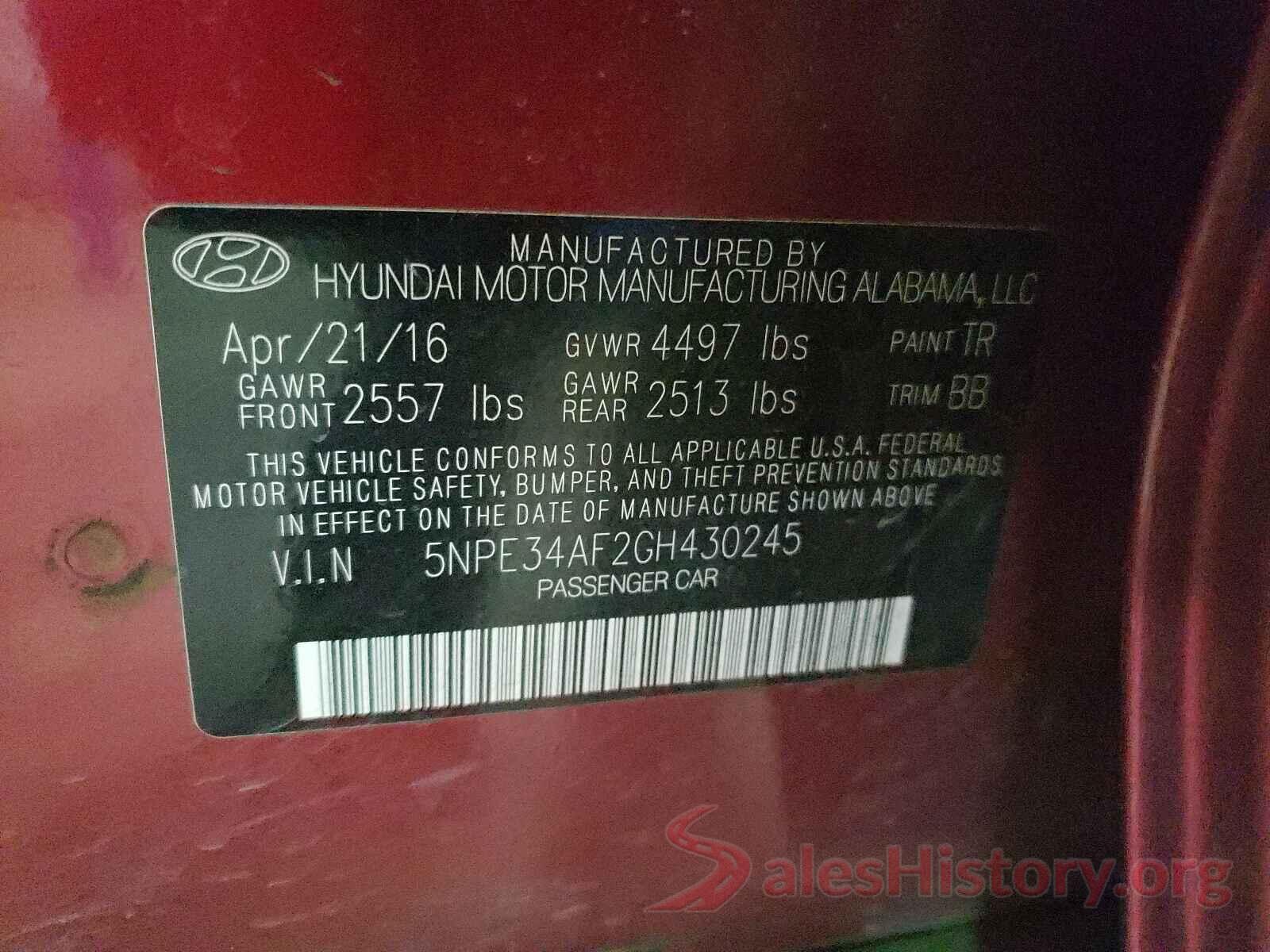 5NPE34AF2GH430245 2016 HYUNDAI SONATA