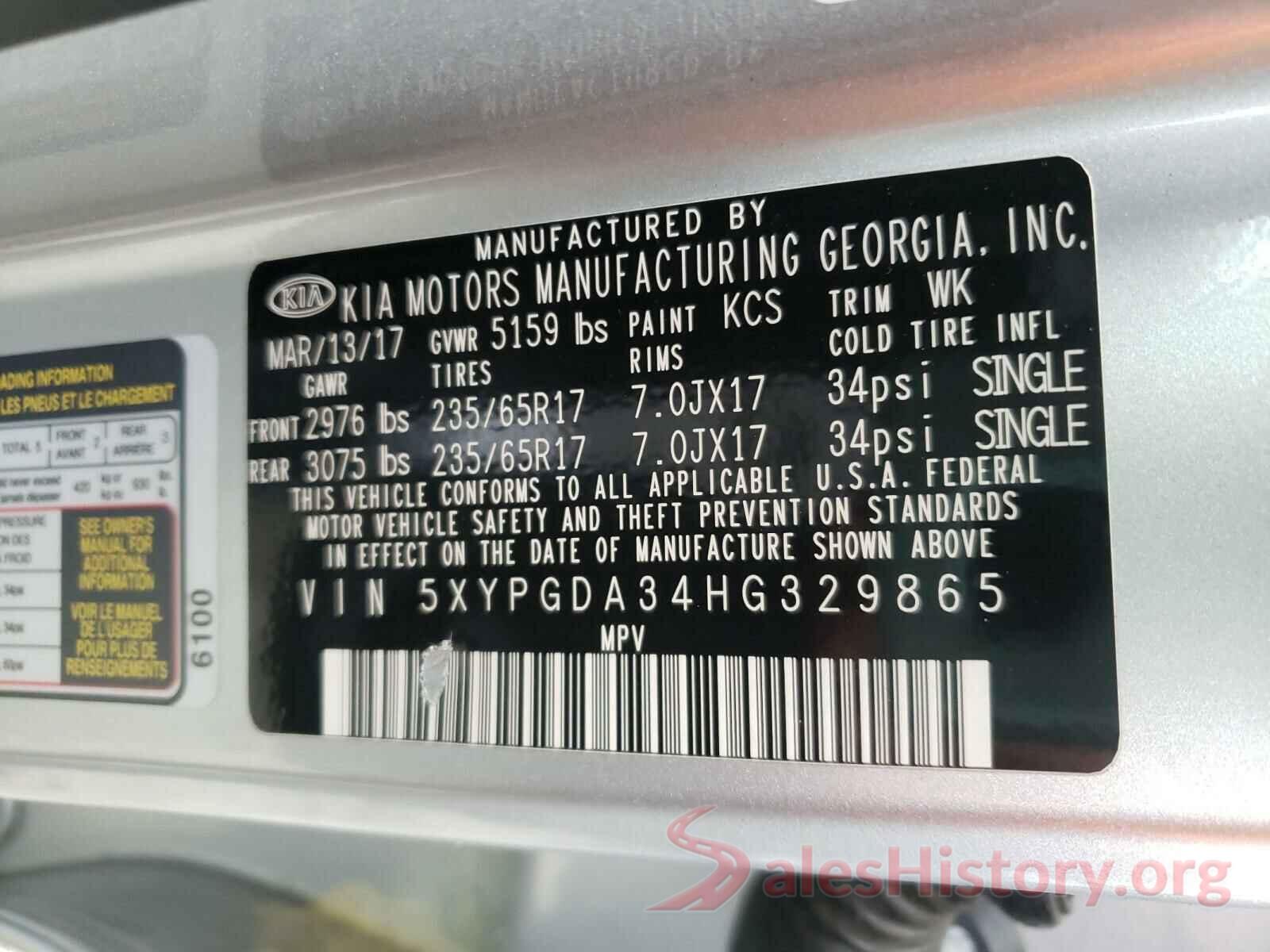 5XYPGDA34HG329865 2017 KIA SORENTO