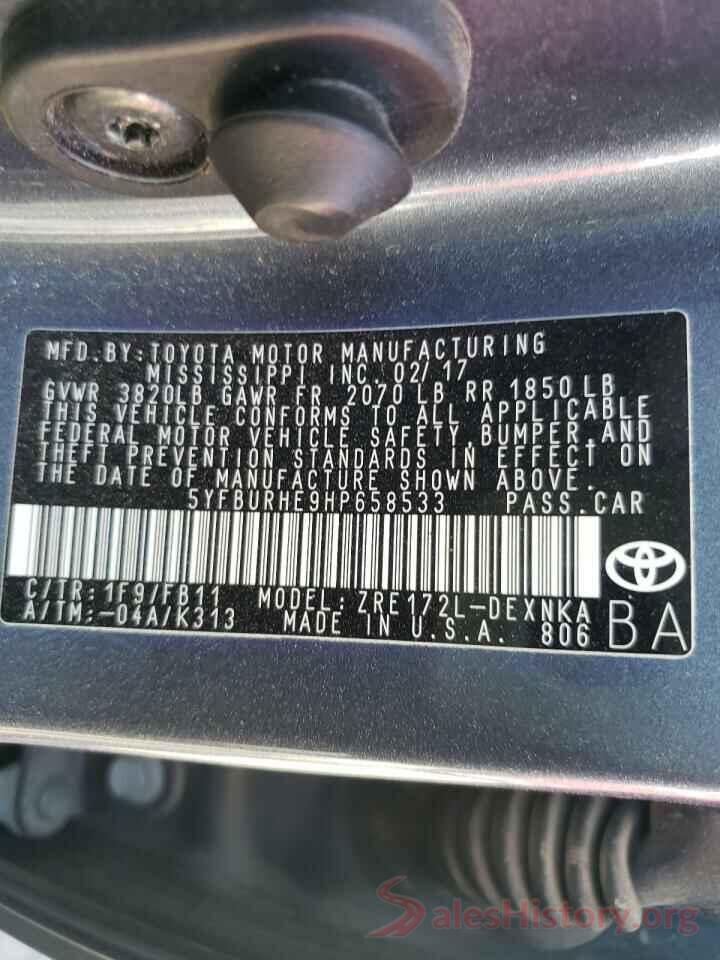 5YFBURHE9HP658533 2017 TOYOTA COROLLA