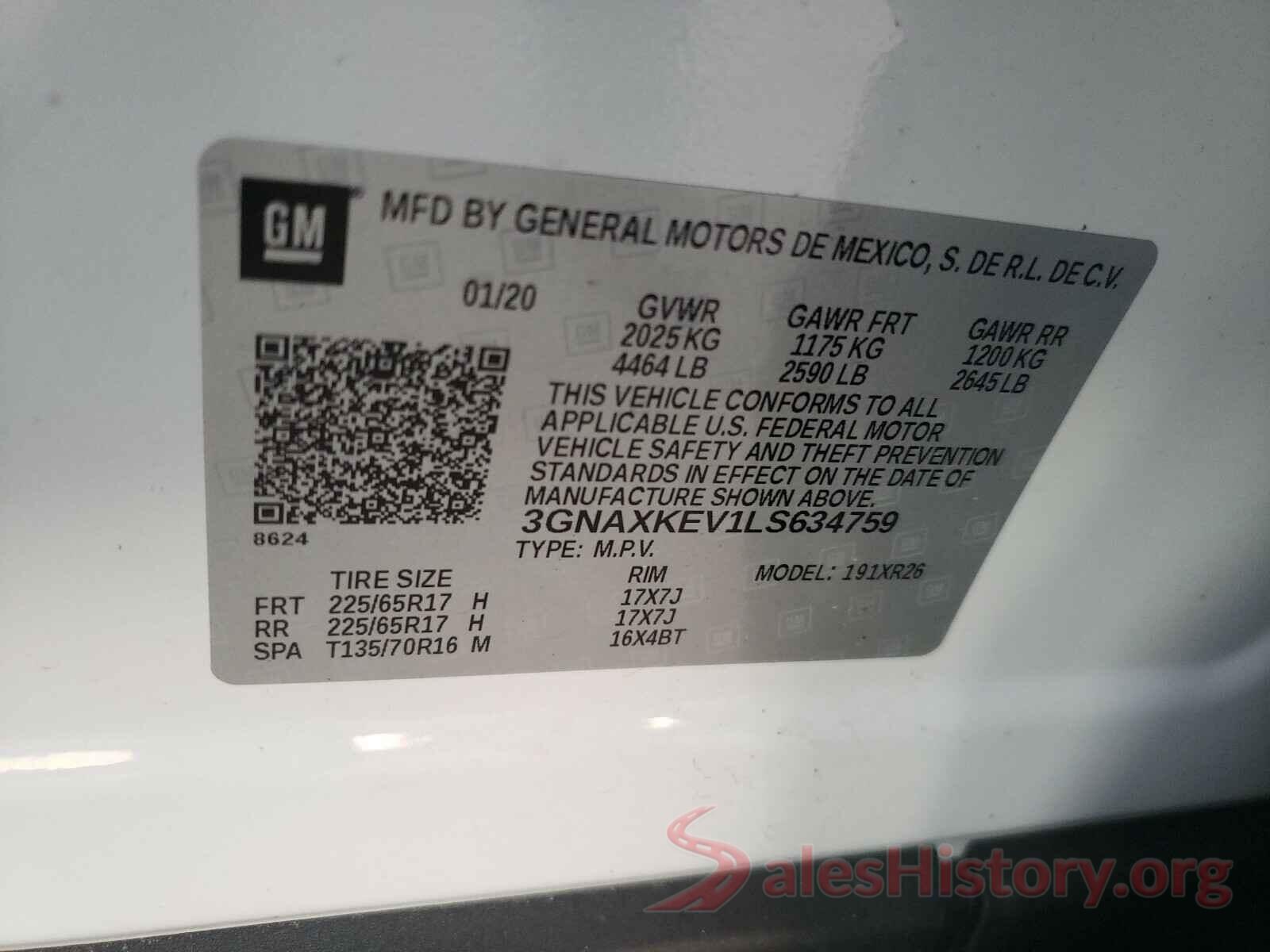 3GNAXKEV1LS634759 2020 CHEVROLET EQUINOX