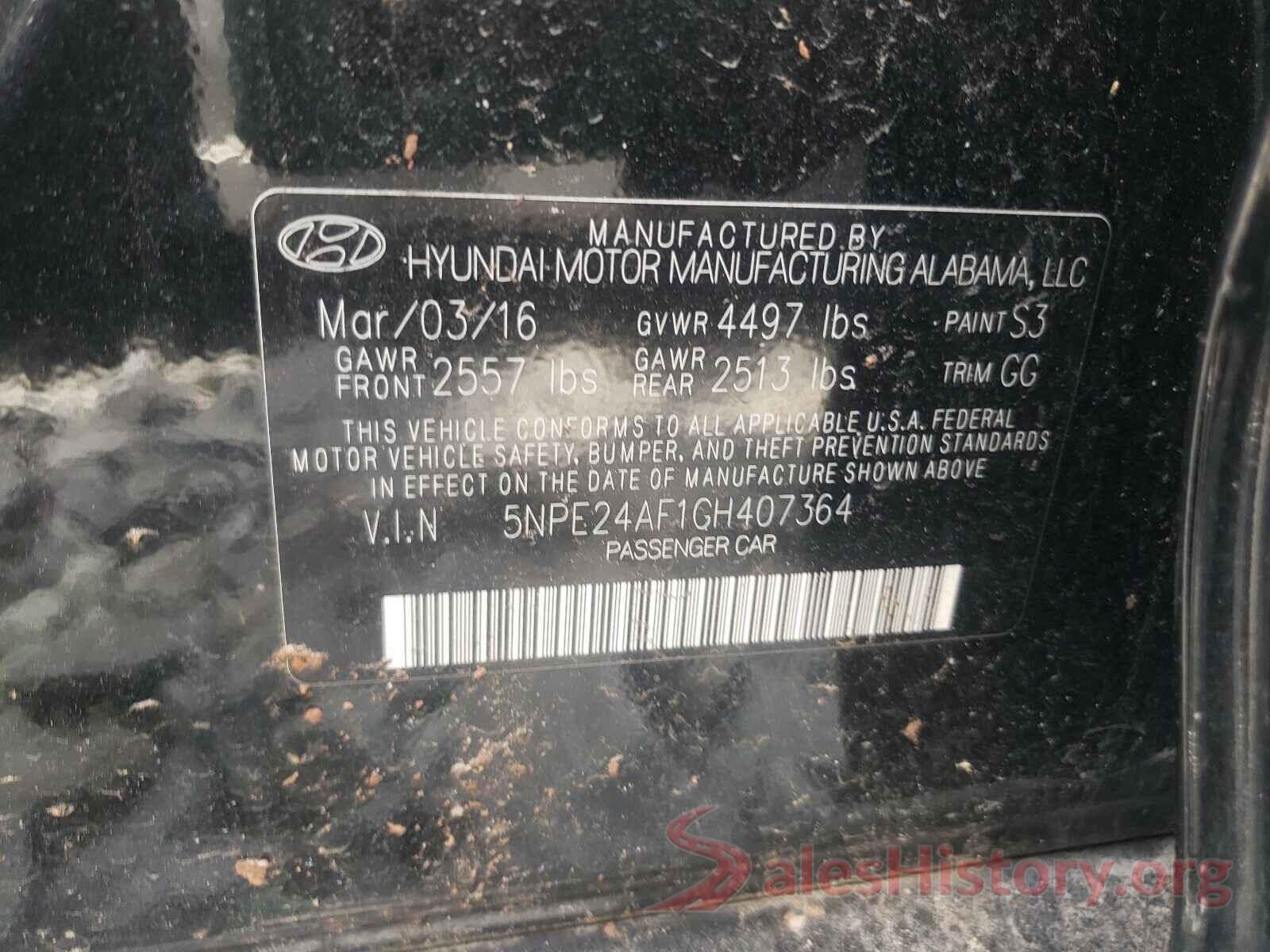 5NPE24AF1GH407364 2016 HYUNDAI SONATA