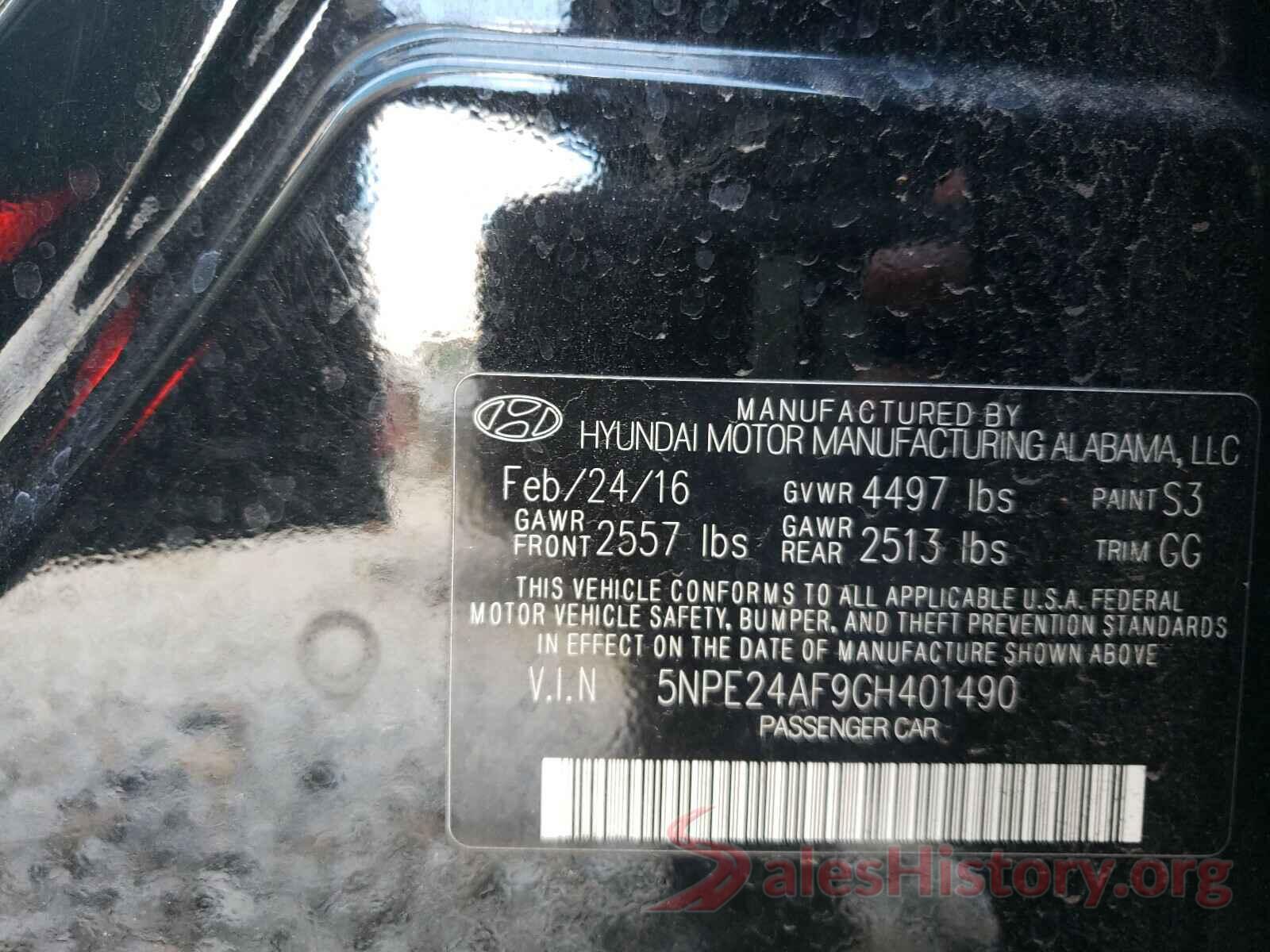 5NPE24AF9GH401490 2016 HYUNDAI SONATA