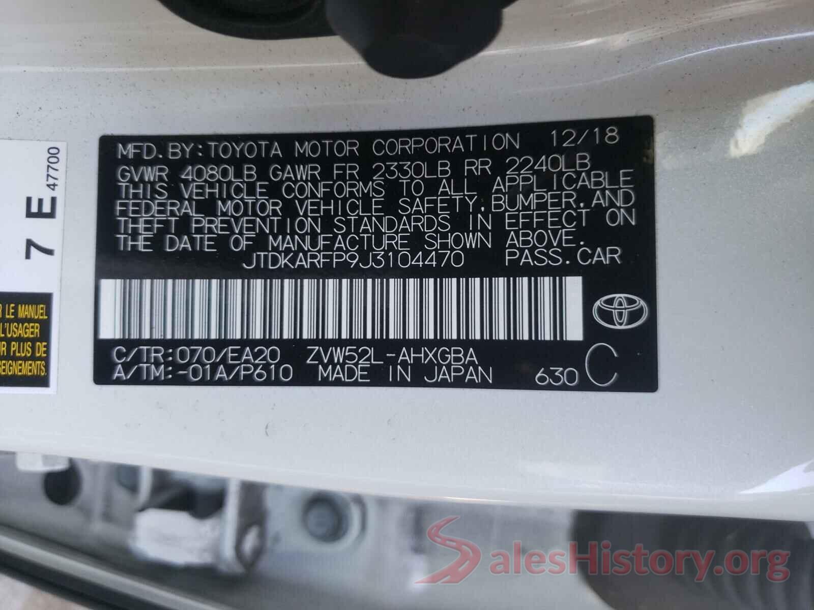 JTDKARFP9J3104470 2018 TOYOTA PRIUS