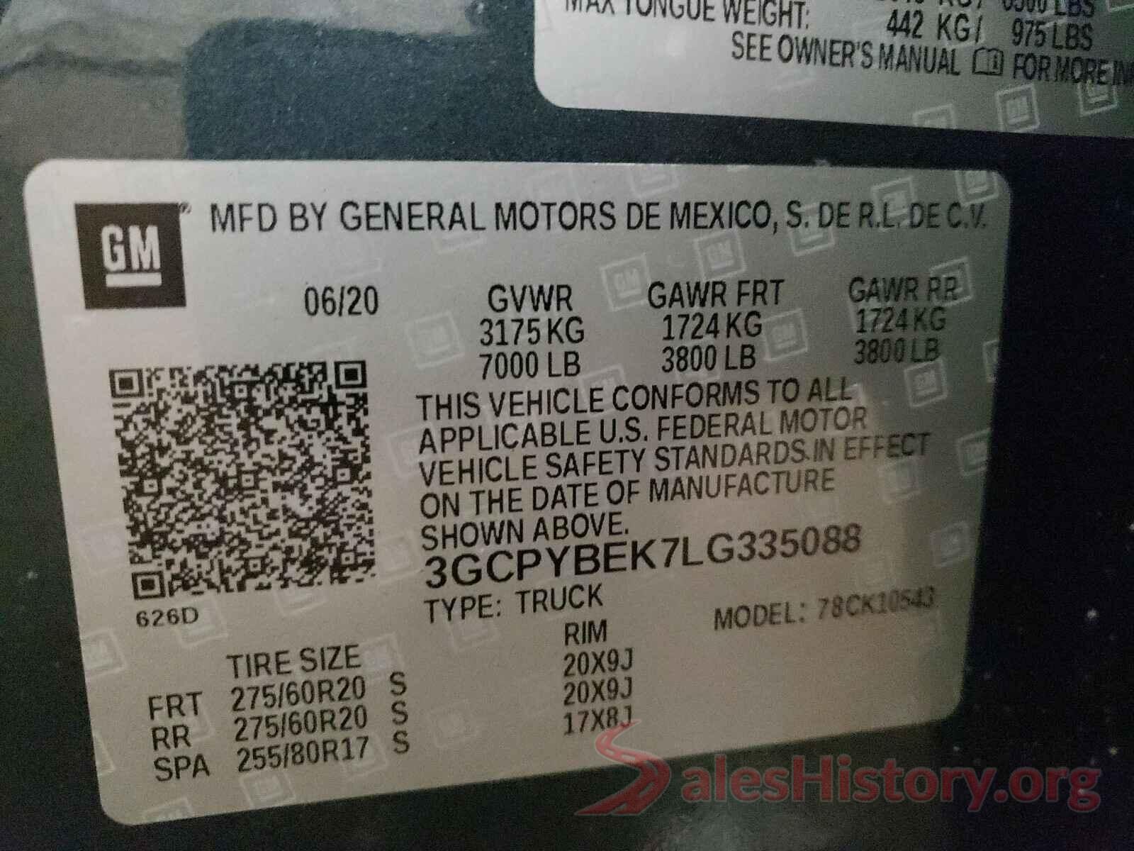 3GCPYBEK7LG335088 2020 CHEVROLET SILVERADO