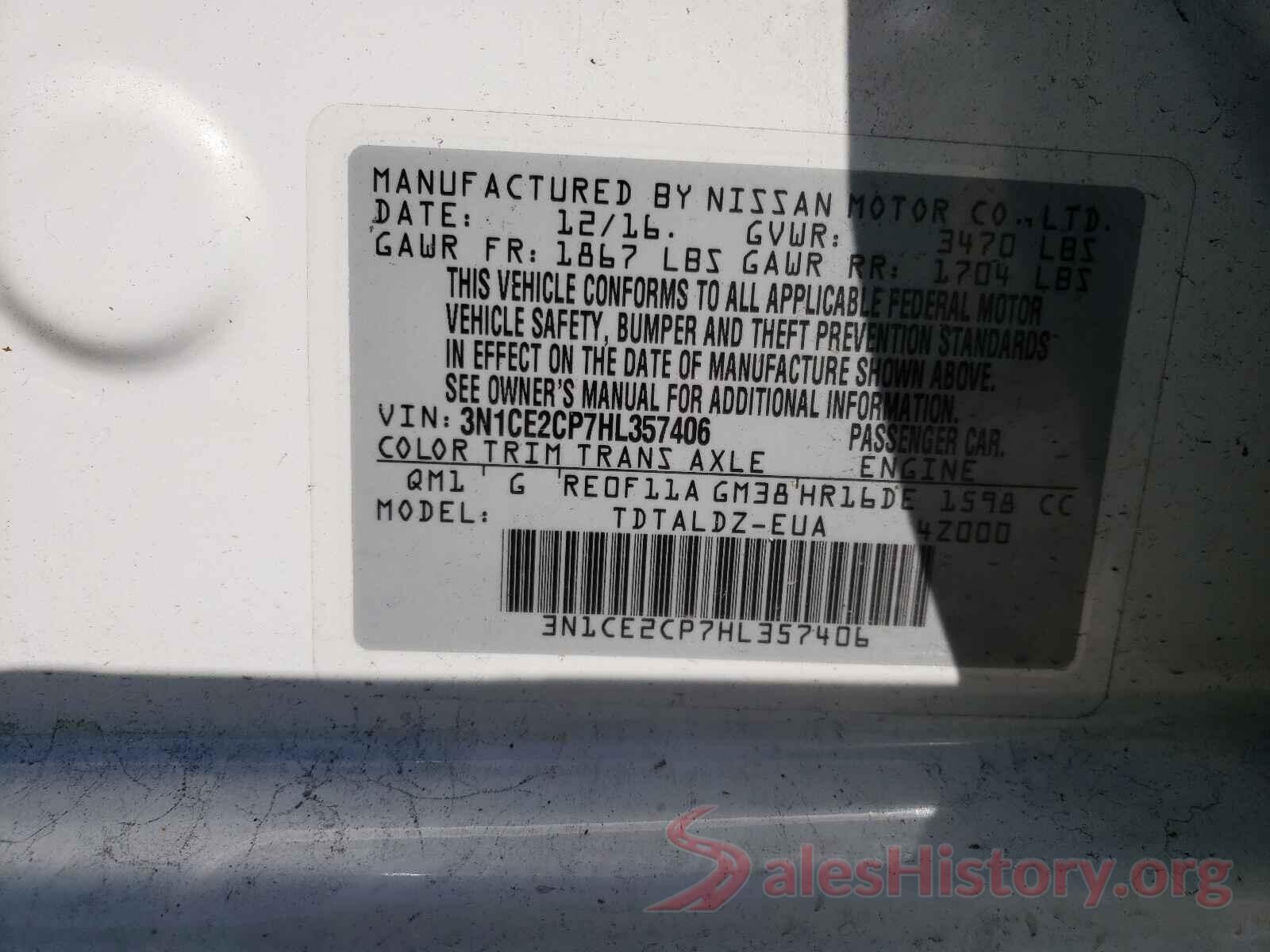 3N1CE2CP7HL357406 2017 NISSAN VERSA