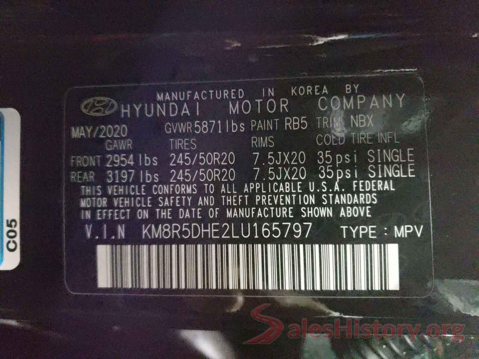 KM8R5DHE2LU165797 2020 HYUNDAI PALISADE