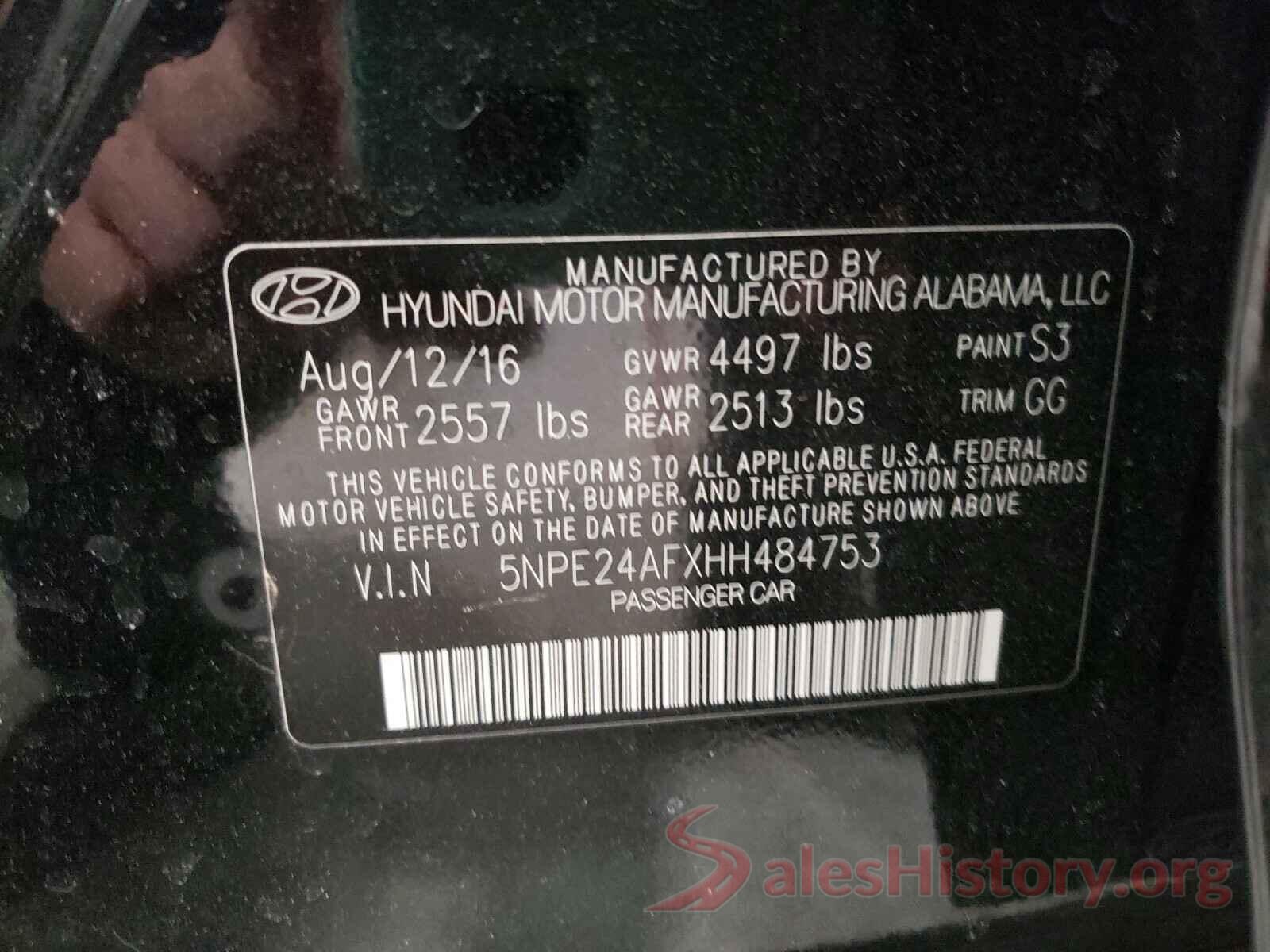 5NPE24AFXHH484753 2017 HYUNDAI SONATA