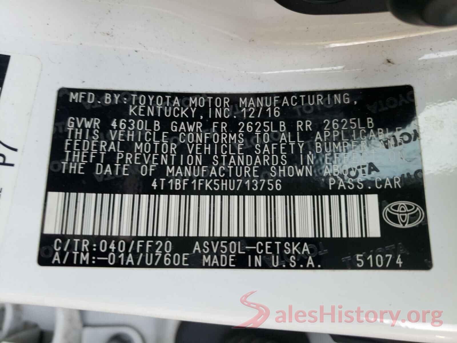 4T1BF1FK5HU713756 2017 TOYOTA CAMRY