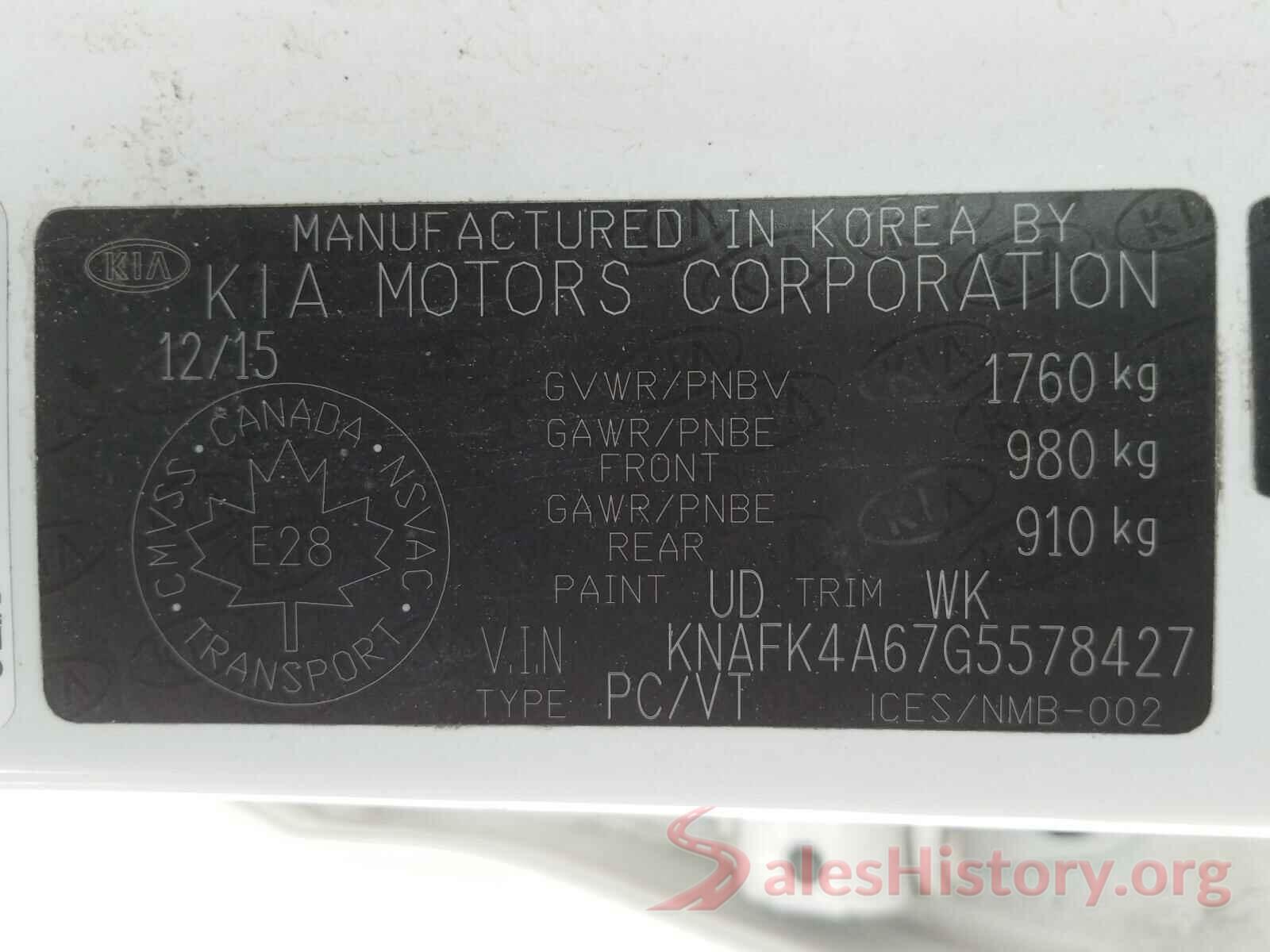 KNAFK4A67G5578427 2016 KIA FORTE