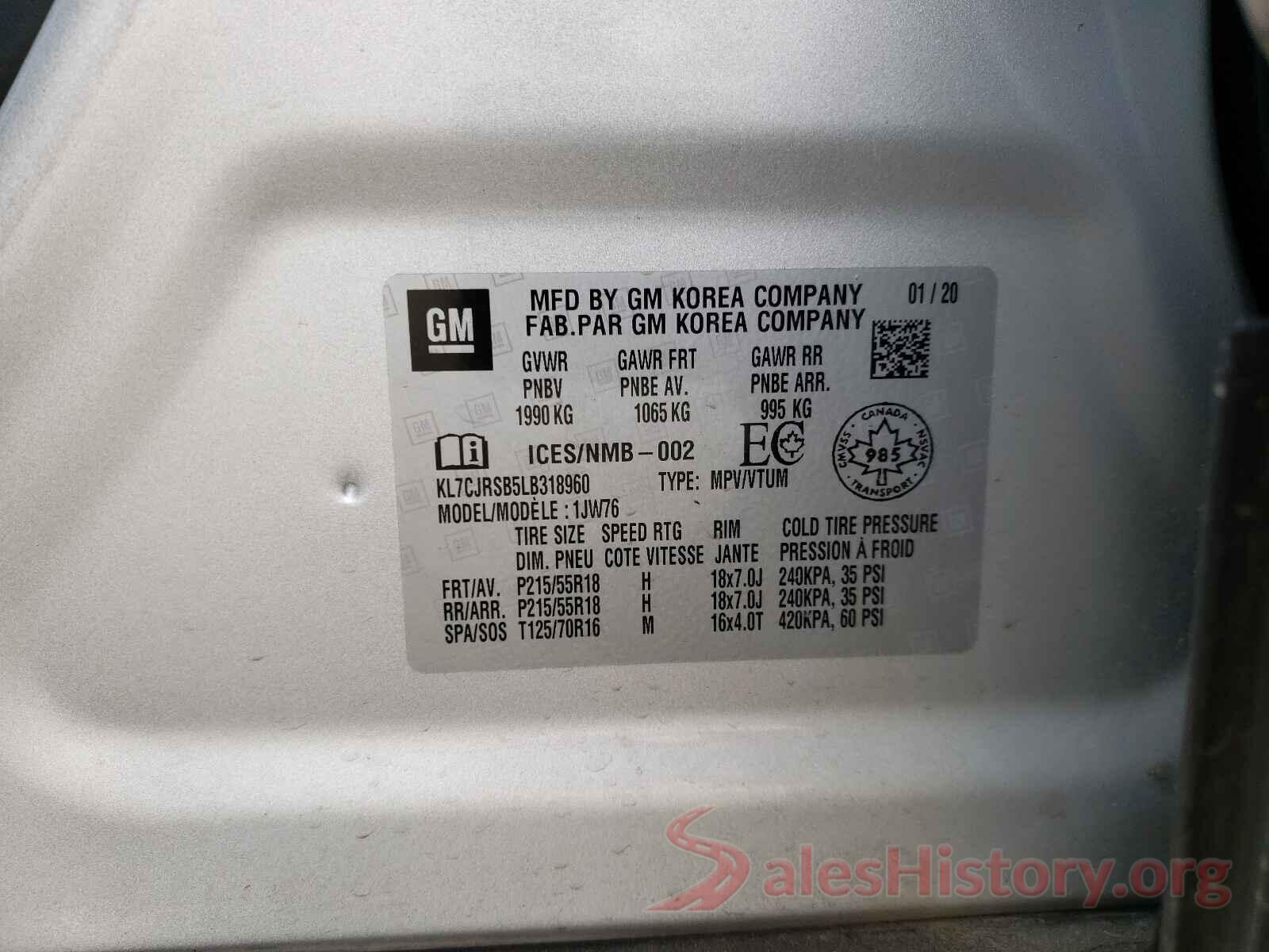 KL7CJRSB5LB318960 2020 CHEVROLET TRAX