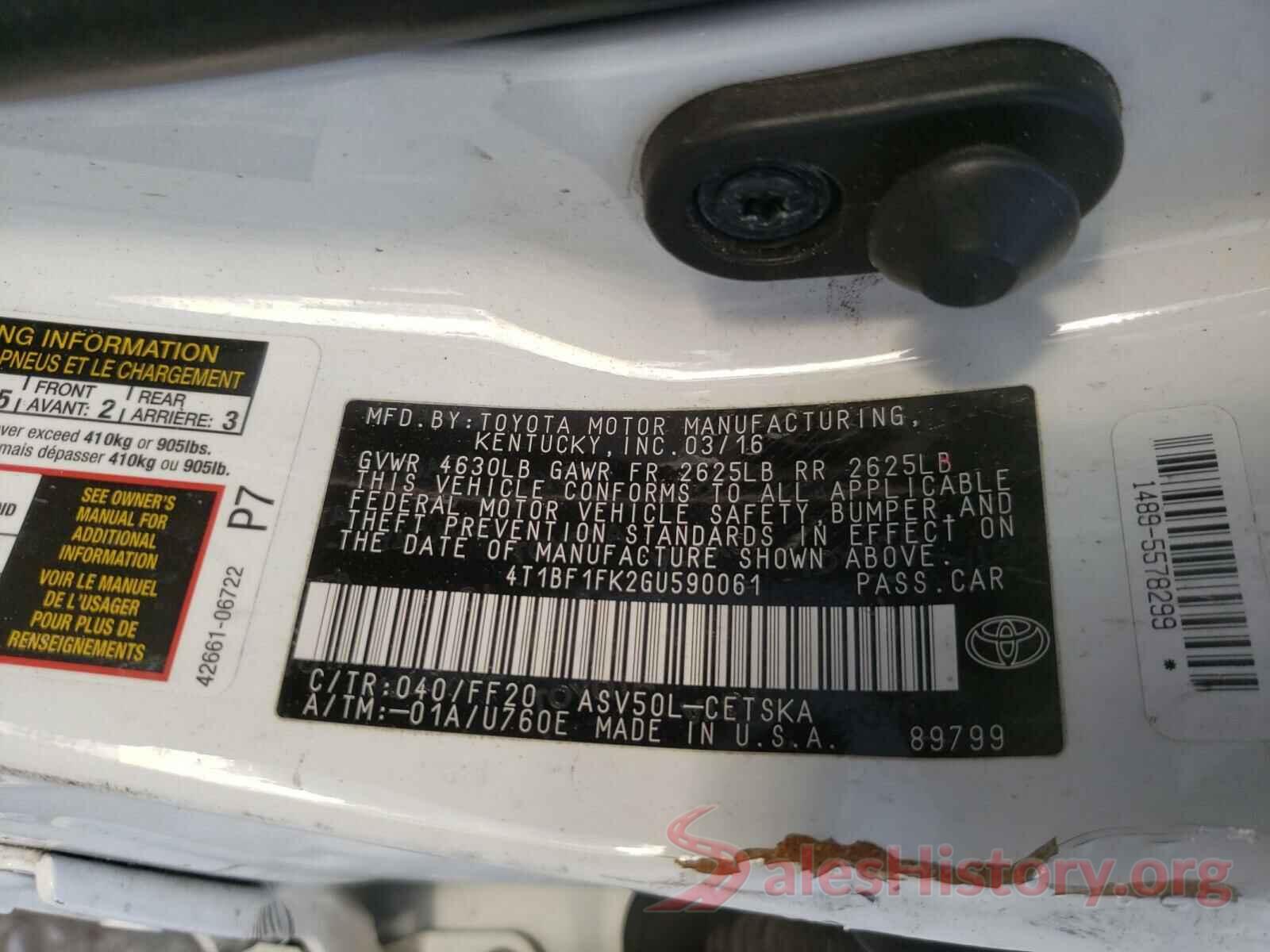 4T1BF1FK2GU590061 2016 TOYOTA CAMRY