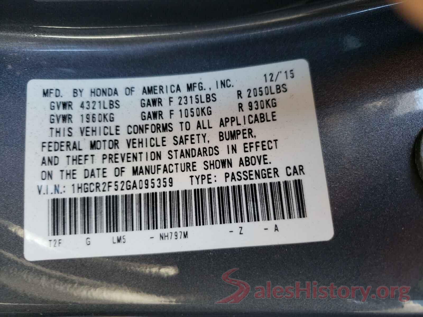 1HGCR2F52GA095359 2016 HONDA ACCORD