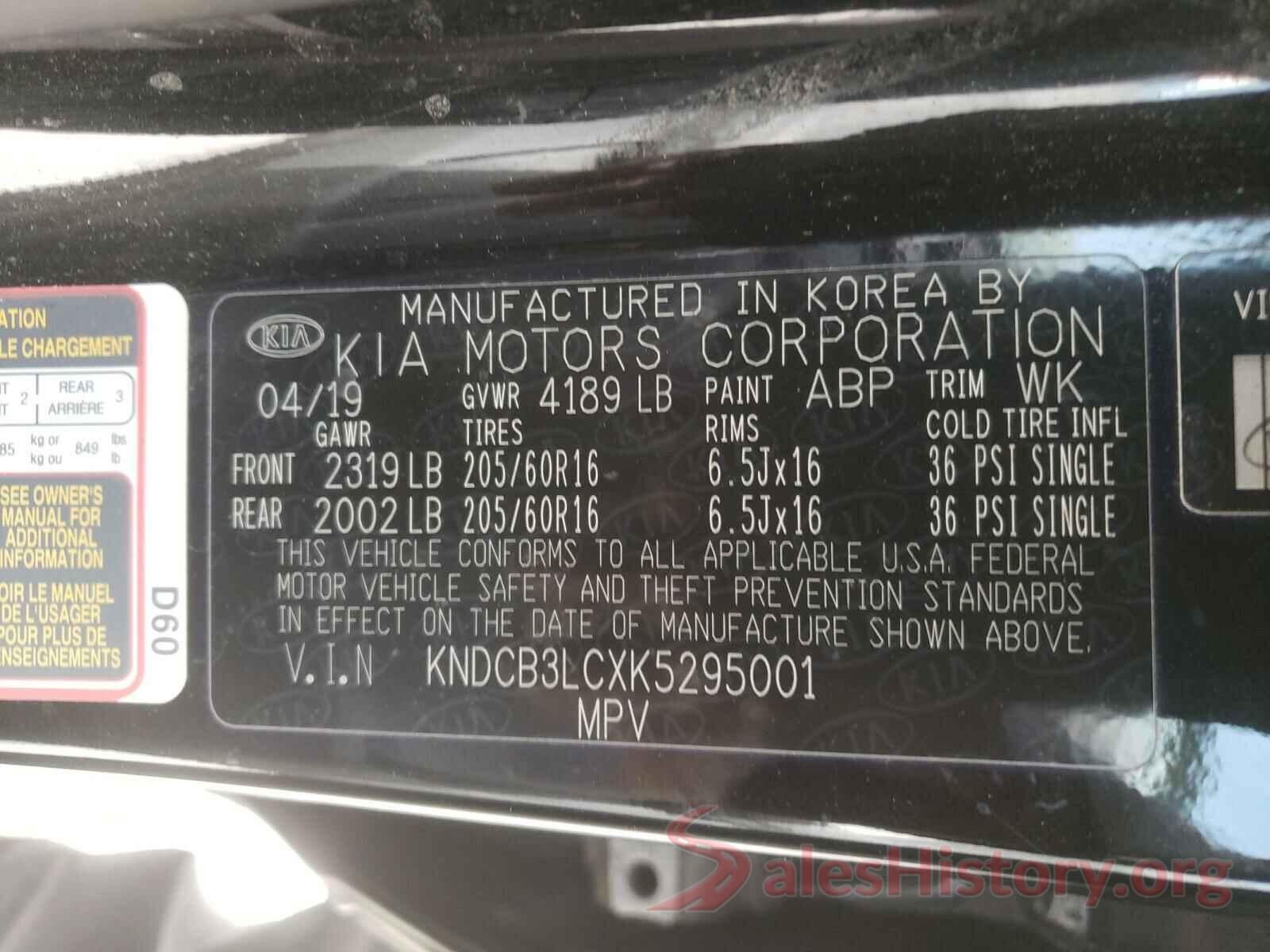 KNDCB3LCXK5295001 2019 KIA NIRO