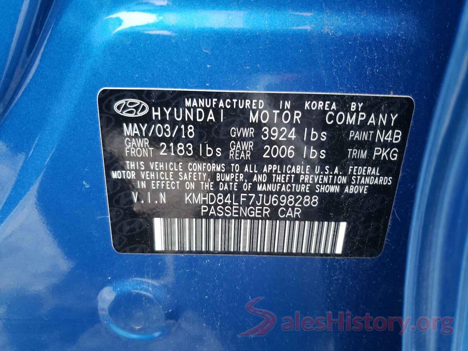 KMHD84LF7JU698288 2018 HYUNDAI ELANTRA