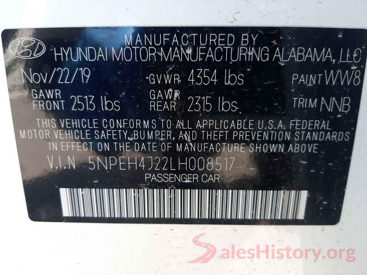 5NPEH4J22LH008517 2020 HYUNDAI SONATA