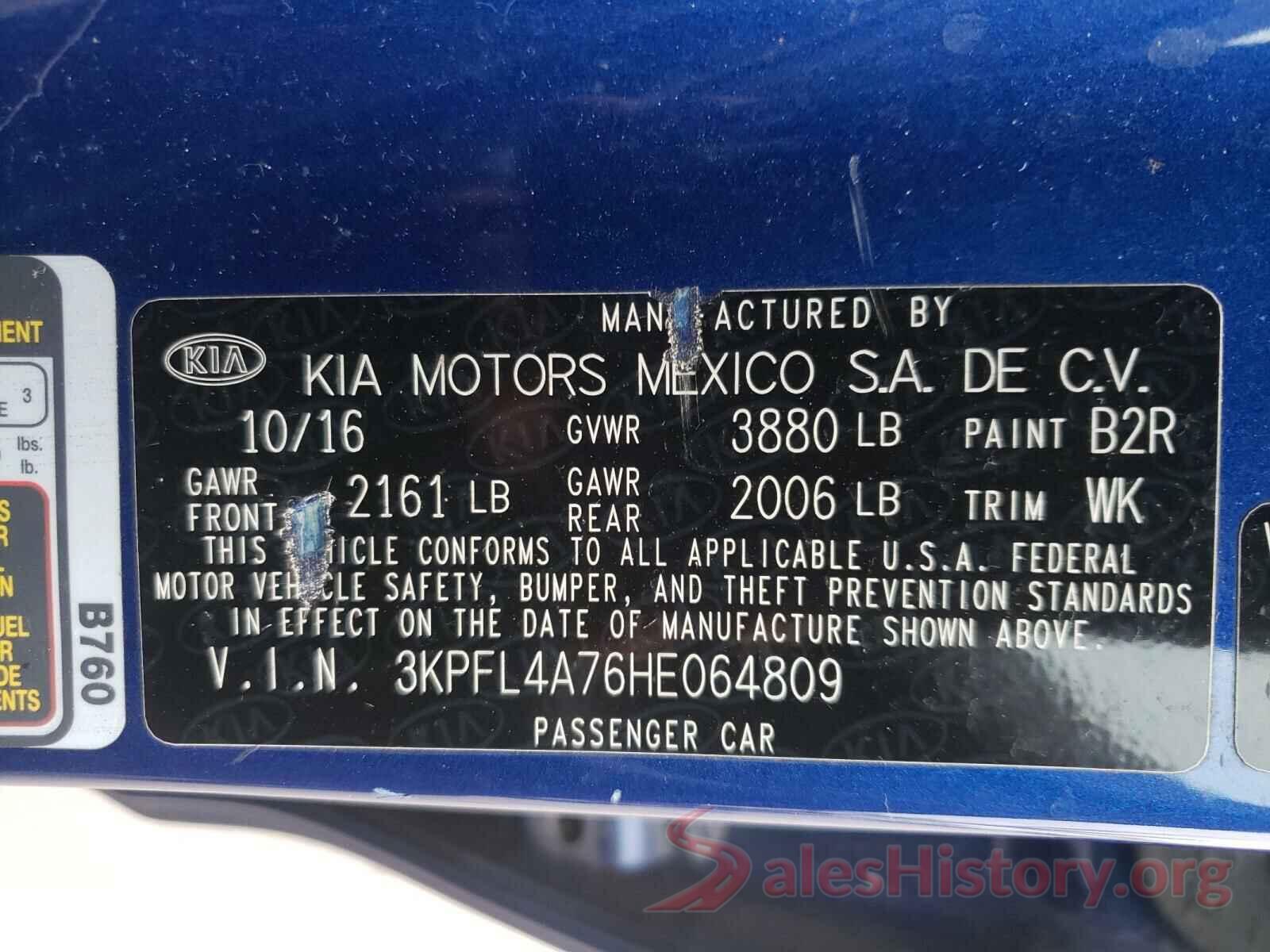 3KPFL4A76HE064809 2017 KIA FORTE