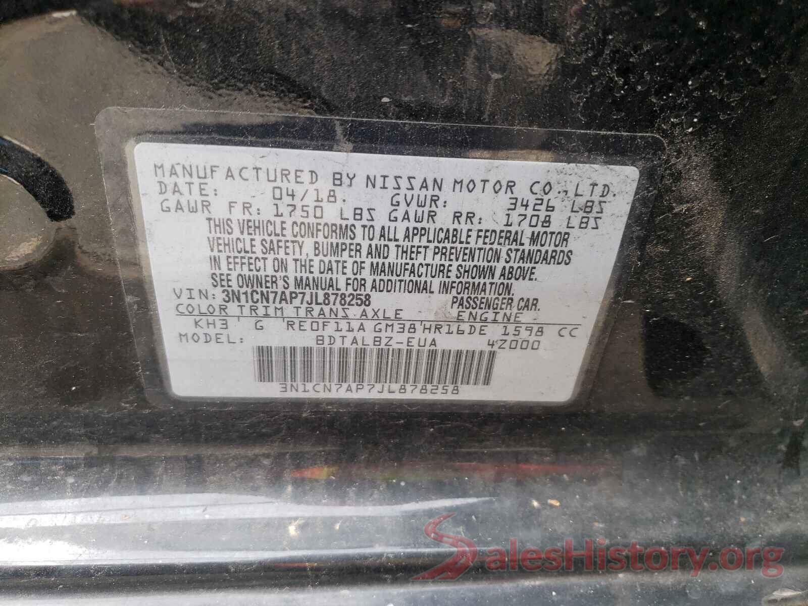 3N1CN7AP7JL878258 2018 NISSAN VERSA