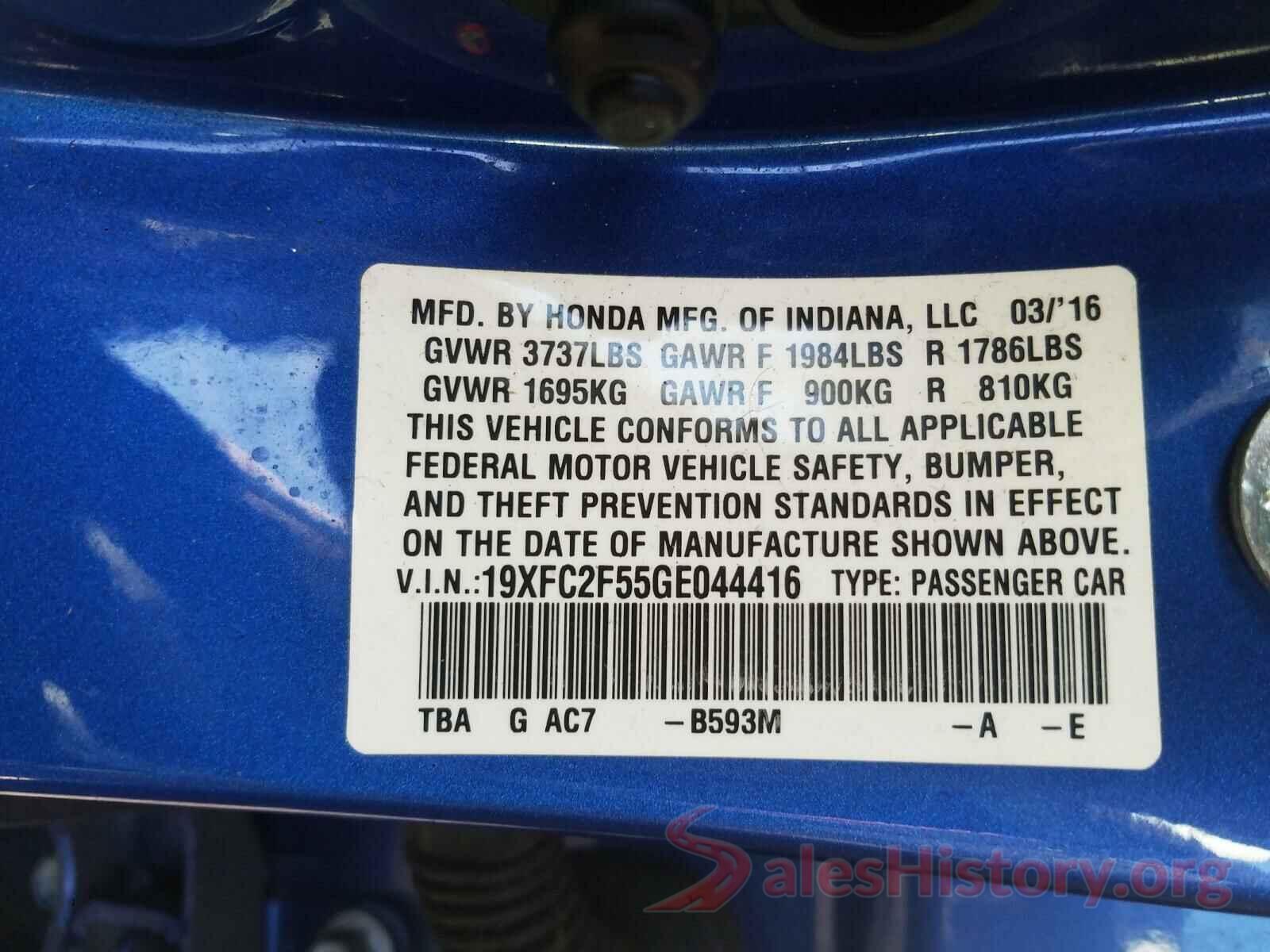 19XFC2F55GE044416 2016 HONDA CIVIC