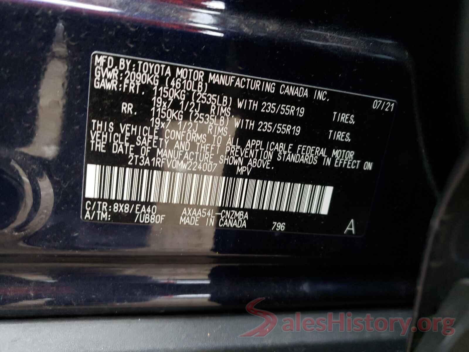 2T3A1RFV0MW224007 2021 TOYOTA RAV4