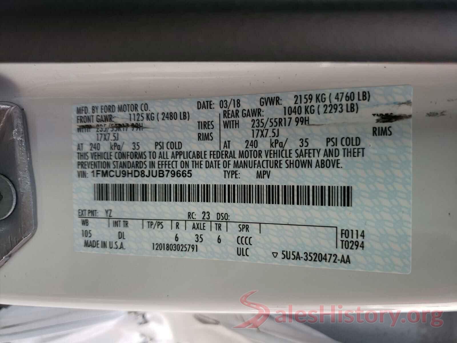 1FMCU9HD8JUB79665 2018 FORD ESCAPE