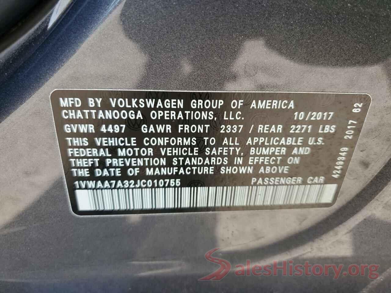 1VWAA7A32JC010755 2018 VOLKSWAGEN PASSAT