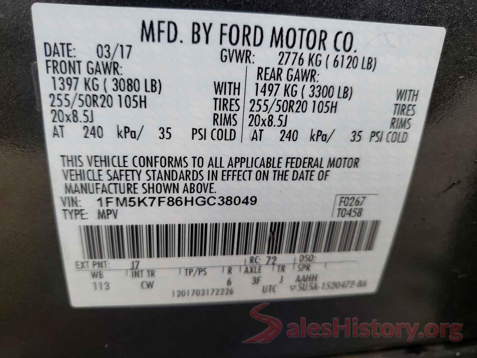 1FM5K7F86HGC38049 2017 FORD EXPLORER