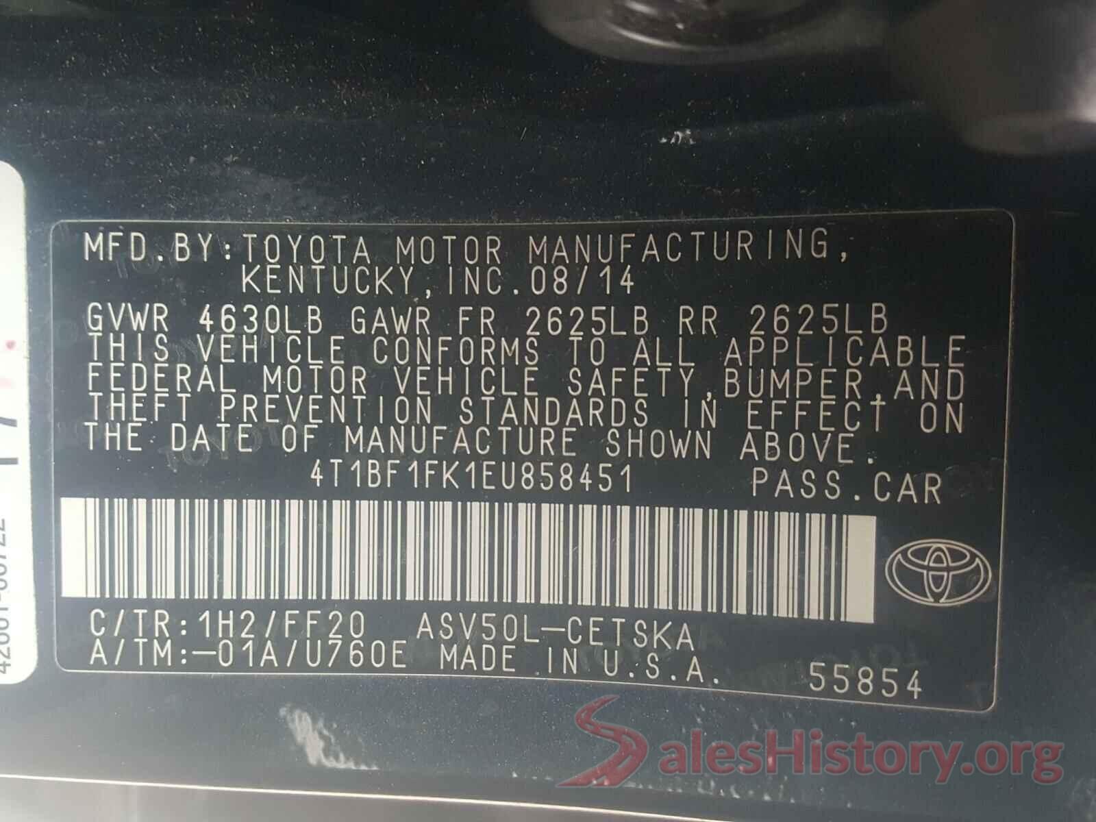 4T1BF1FK1EU858451 2014 TOYOTA CAMRY