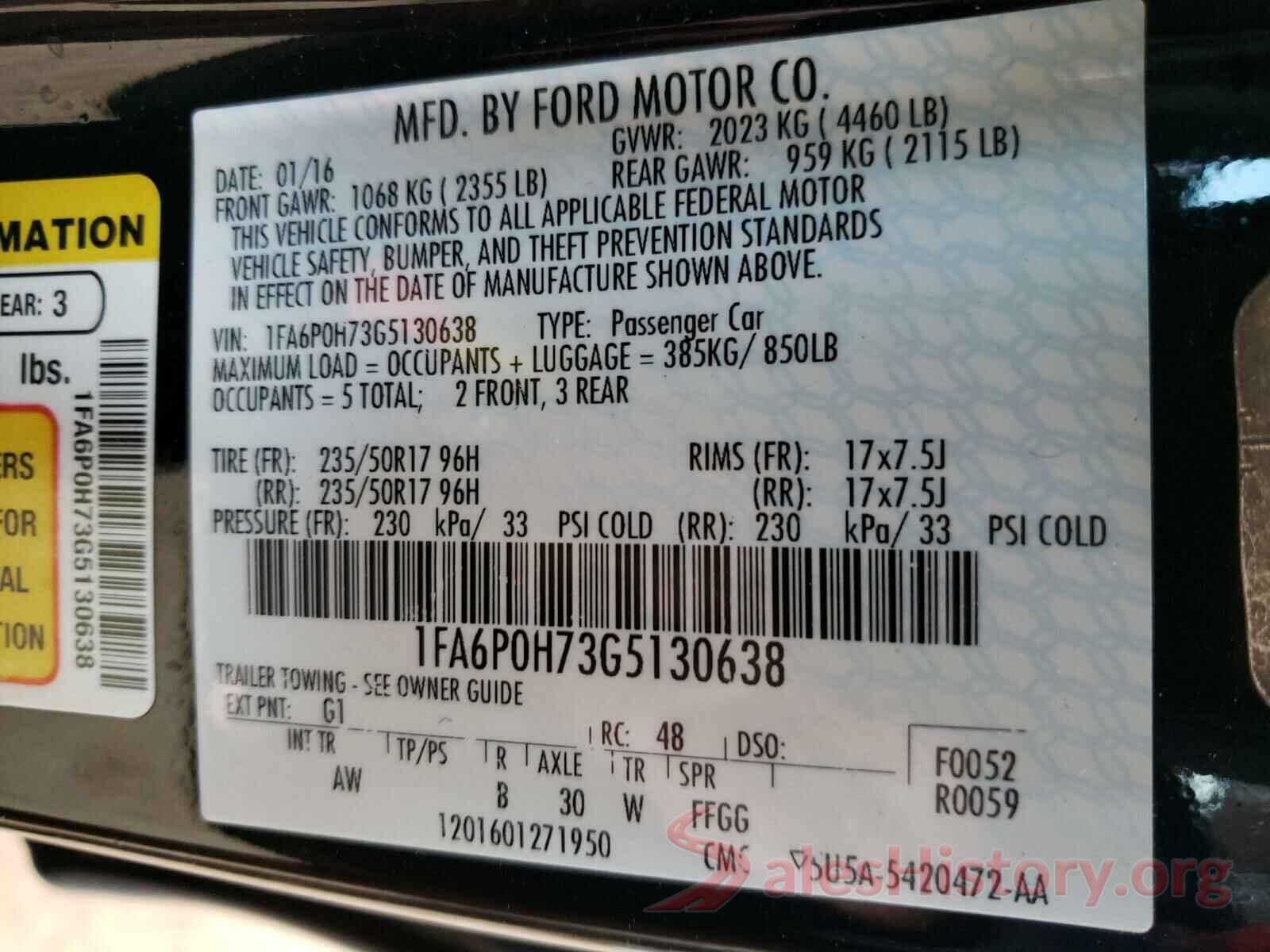 1FA6P0H73G5130638 2016 FORD FUSION