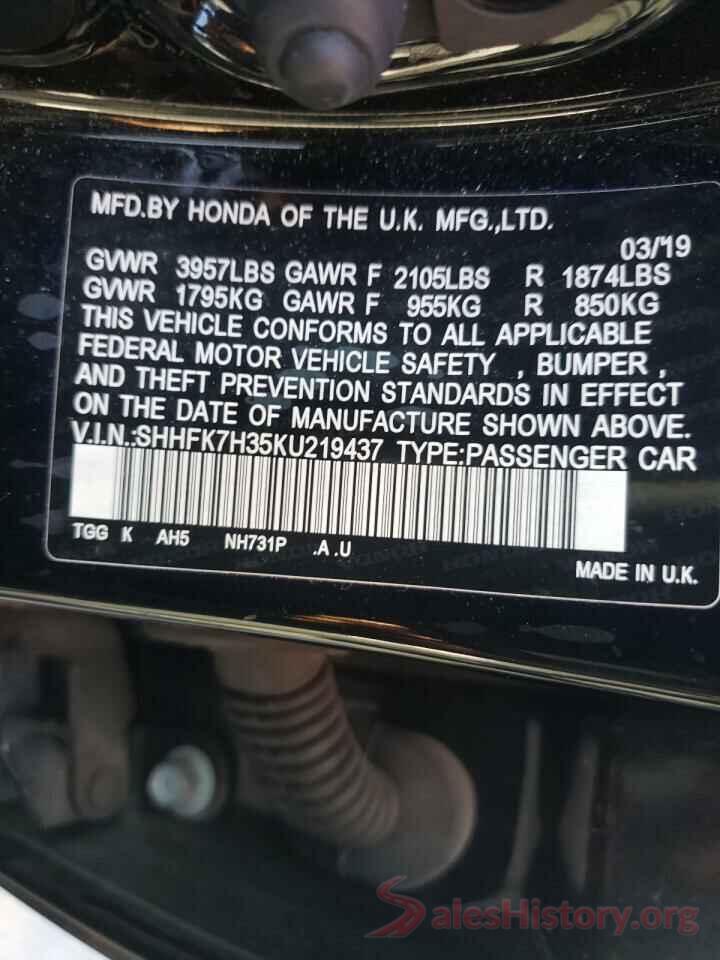 SHHFK7H35KU219437 2019 HONDA CIVIC