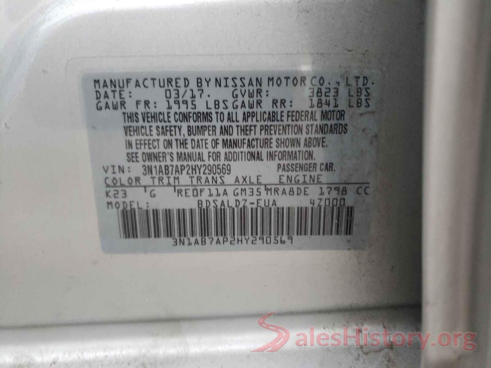 3N1AB7AP2HY290569 2017 NISSAN SENTRA