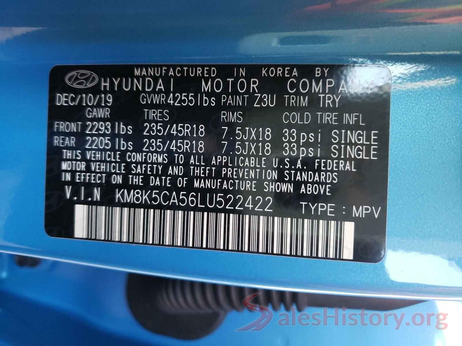 KM8K5CA56LU522422 2020 HYUNDAI KONA